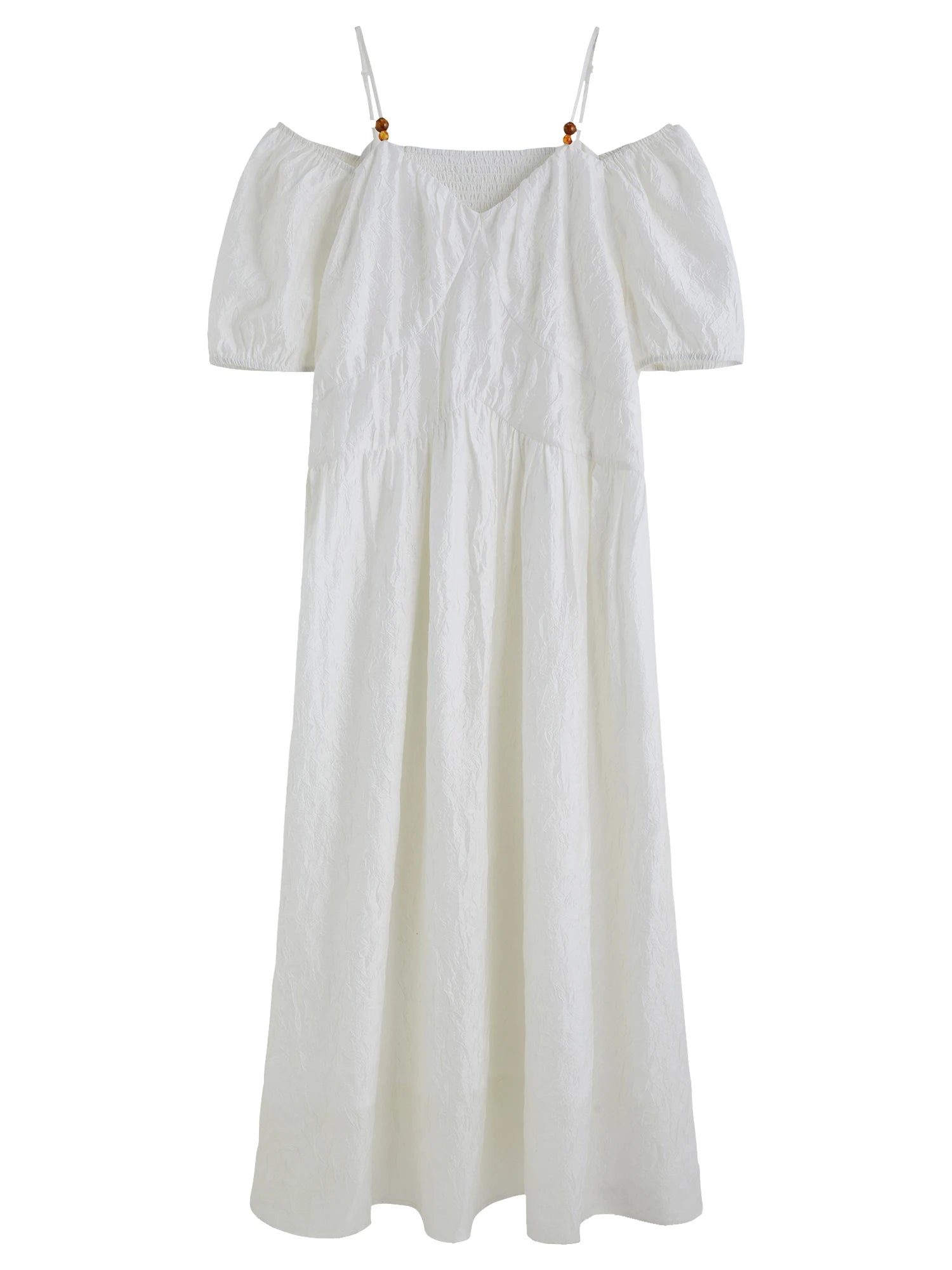 DUSHU 2025 Summer Plus-Size French-Inspired Textured Dress - Elegant Puff Sleeves & Breathable Acetate Blend 25DS82300