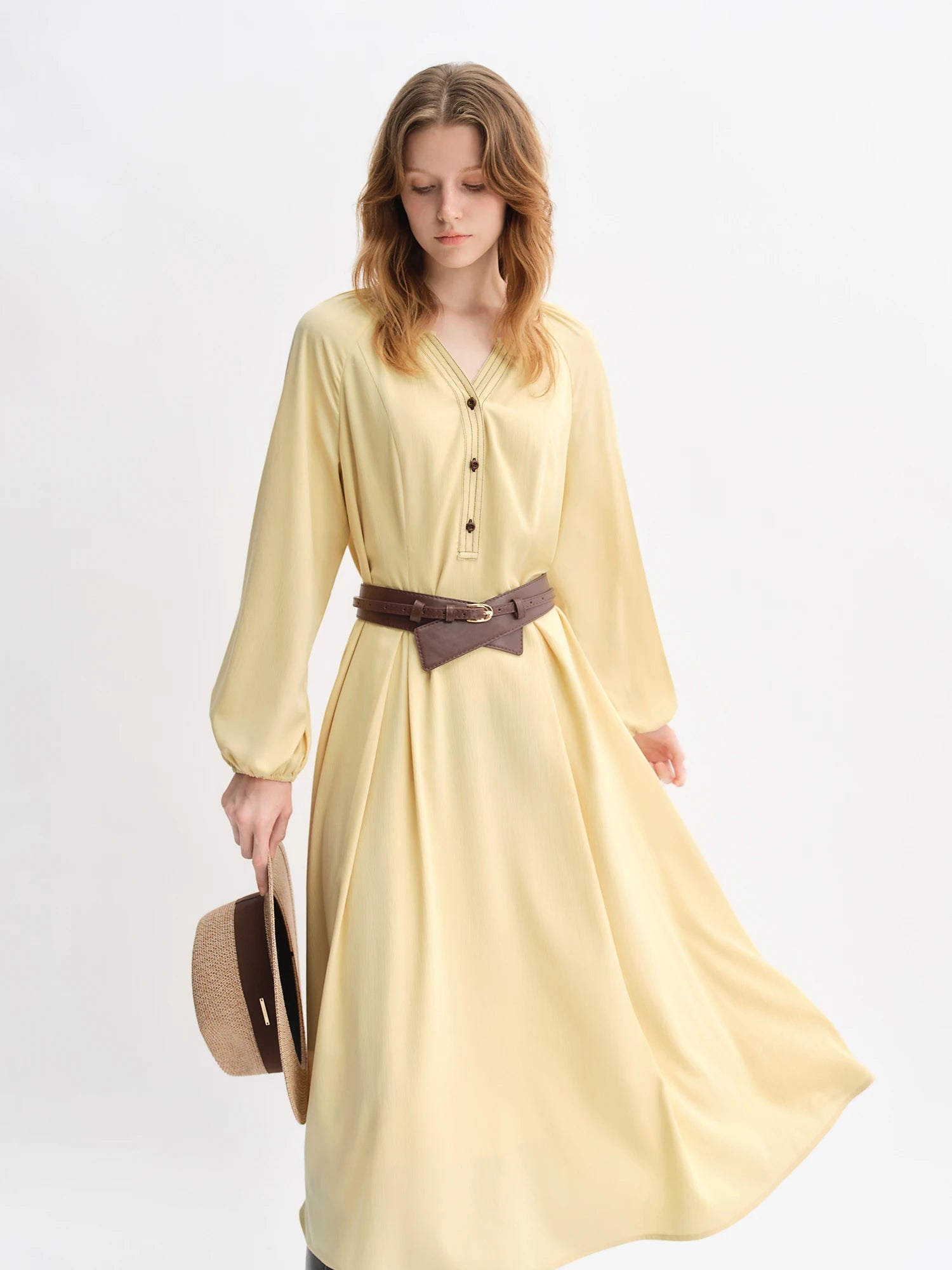 DUSHU Plus Size Women's Apple-shaped Color-blocked Oversized Long Sleeve Dress Autumn 2025 New Arrival Office Casual 25DS83199