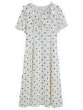 DUSHU 2025 Summer Women's Polka Dot Waist-Defining Dress - Romantic Flowy Skirt with Sweetheart Neckline for Feminine Elegance