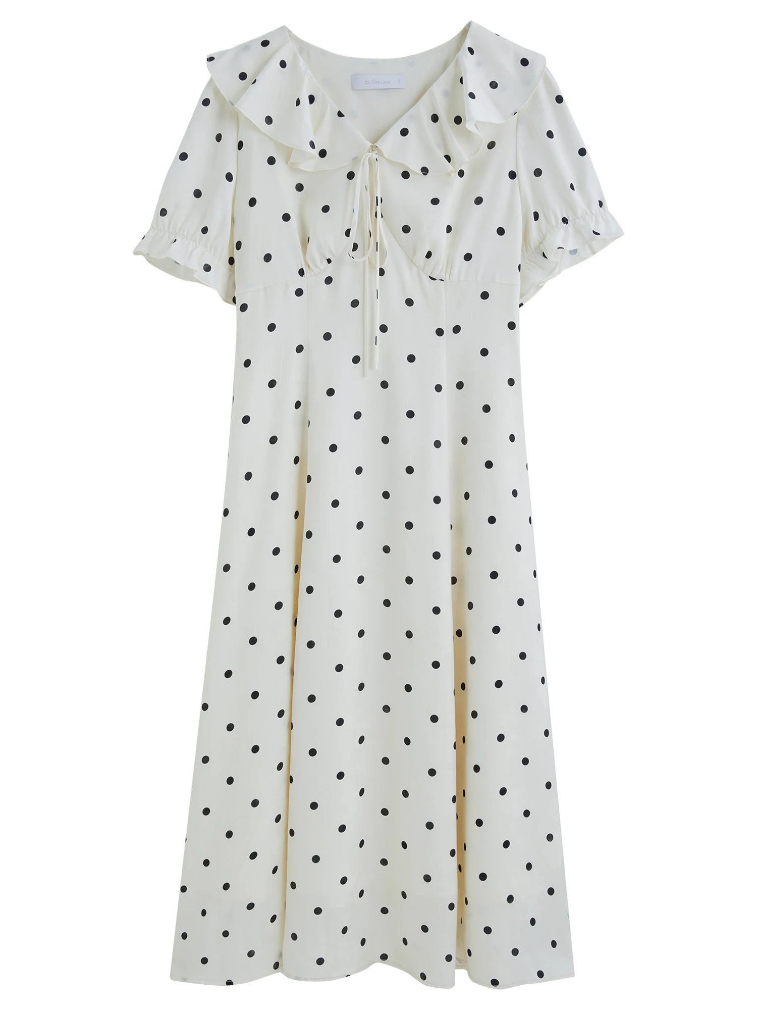 DUSHU 2025 Summer Women's Polka Dot Waist-Defining Dress - Romantic Flowy Skirt with Sweetheart Neckline for Feminine Elegance