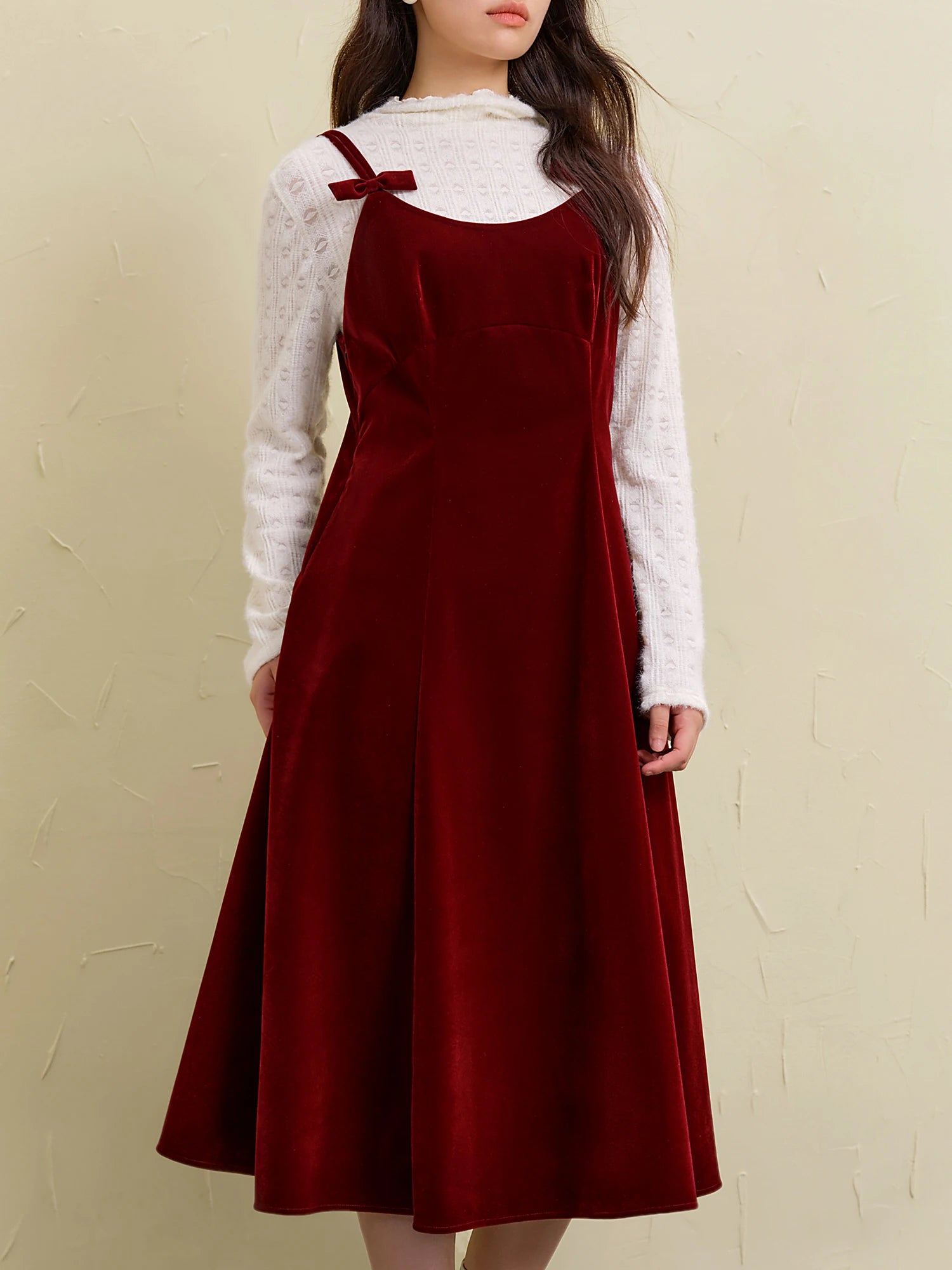 DUSHU Christmas Style Suspender Red Green Black Winter Dress for Women 2024 New Design All-match Chic Long Dress 24DS84338