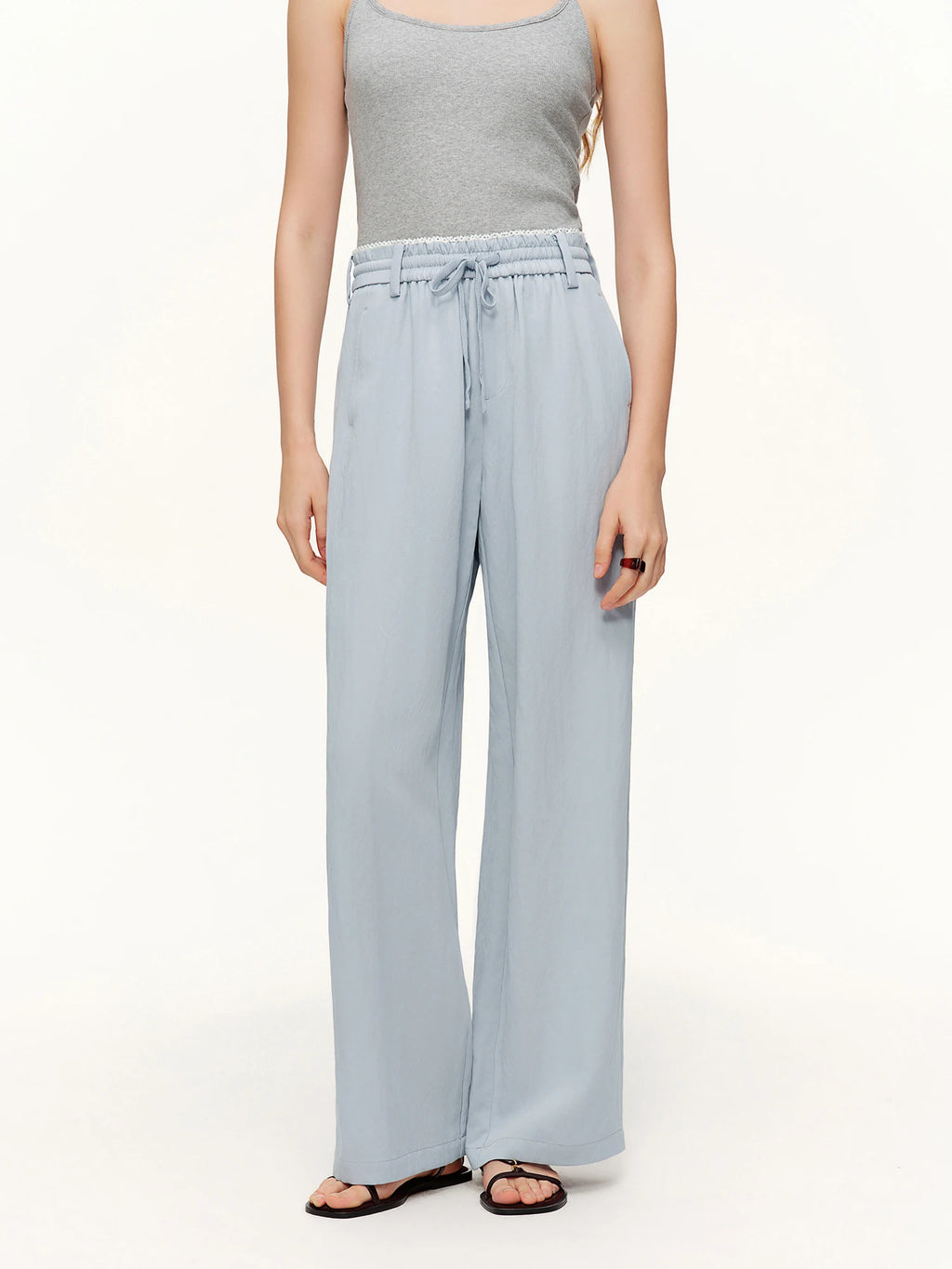 DUSHU 2026 Spring Women's Elastic Waist Drawstring Straight Leg Pants - Flowy Draping Comfortable Relaxed Fit Casual Trousers