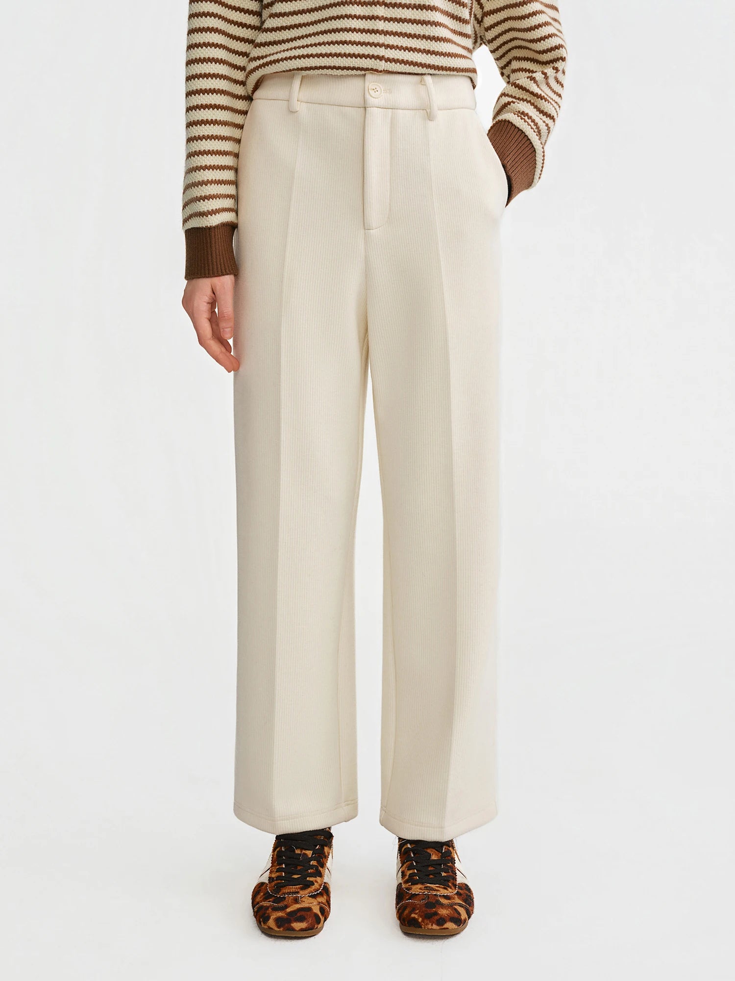 DUSHU Thick White Straight Pants Women Wool Warm Commuting All-match Autumn Winter Pants 2025 New Style Baguette Casual Pants