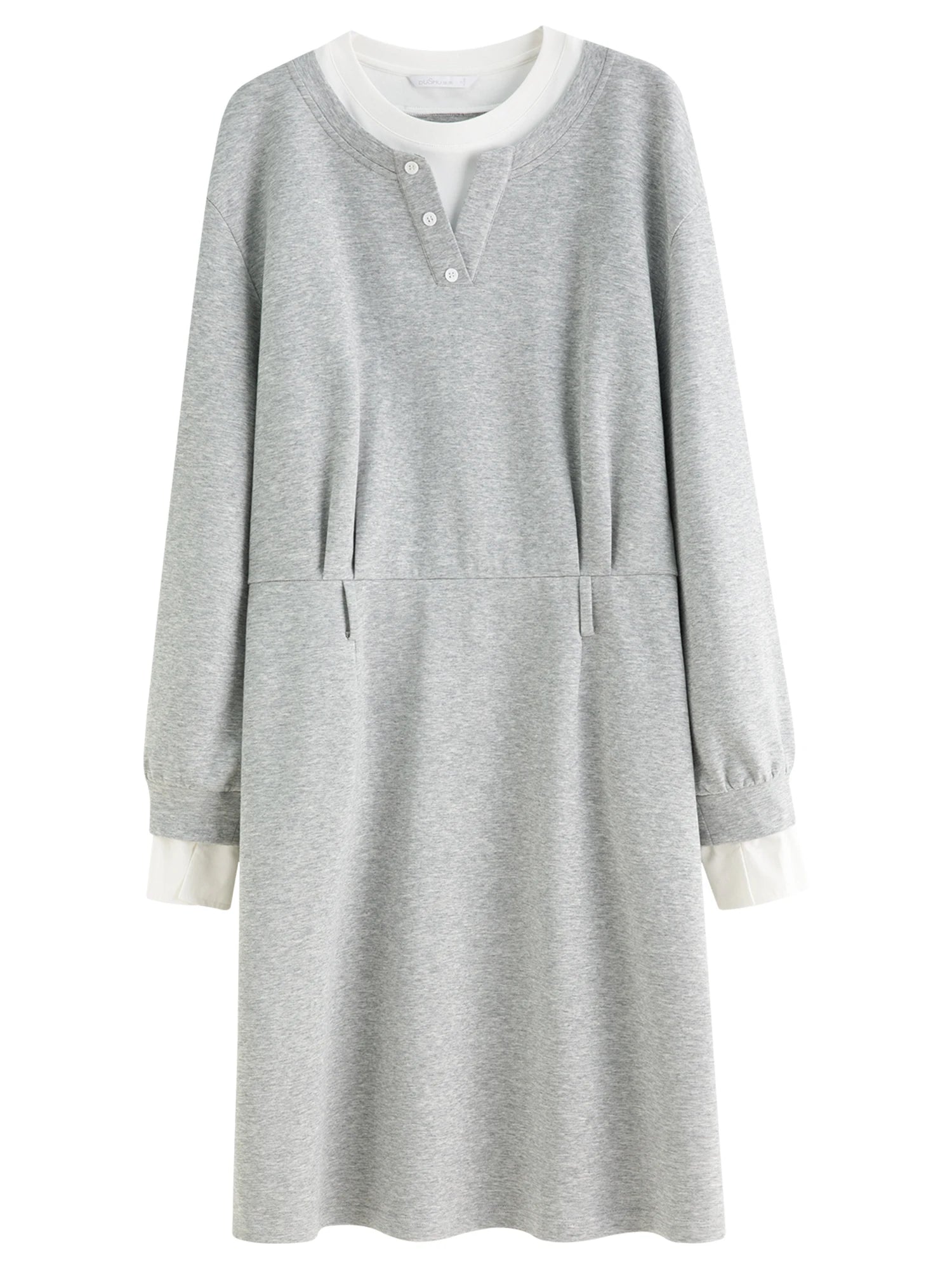 FSLE Autumn 2025 Women's Mock Layer Dress - Flattering Fit Versatile Length Shift Style Casual Elegant with Lace Trim