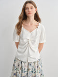 DUSHU Plus-Size Women's Bow-Knot Strap Decorated Top - 2025 Summer New Arrival Perfect for Commuting Sweet Pullovers 25DS82523
