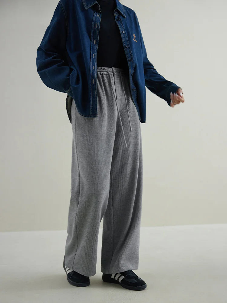 DUSHU 【Length Optional】Sports Style Leisure High-waist Loose Straight Pants for Women Winter New Versatile Long Trousers Female