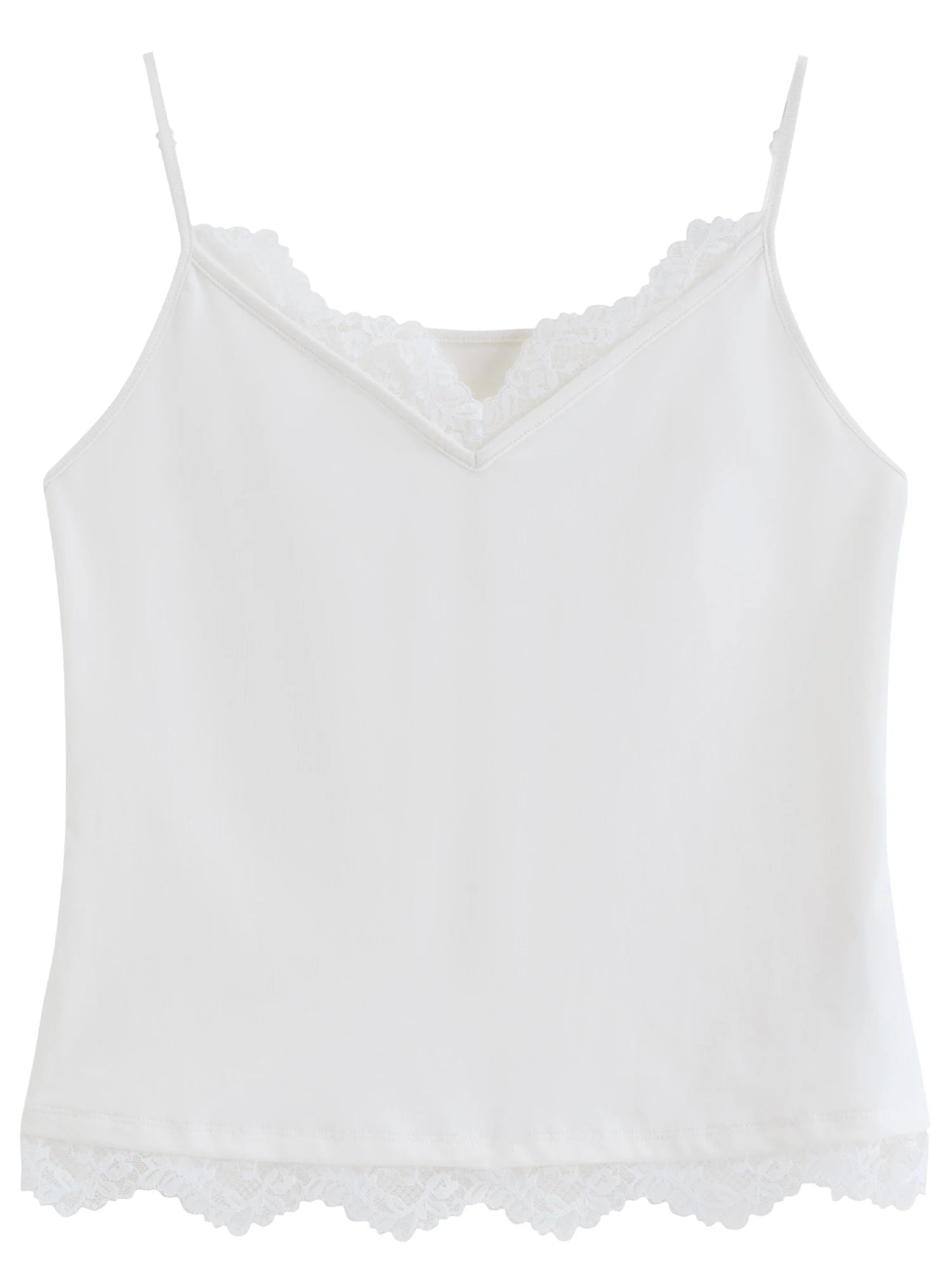 DUSHU 2026 Summer Women's Lace Trim V-Neck Sleeveless Top - Flattering Slim Fit Elegant Camisole for Daily and Summer Layering