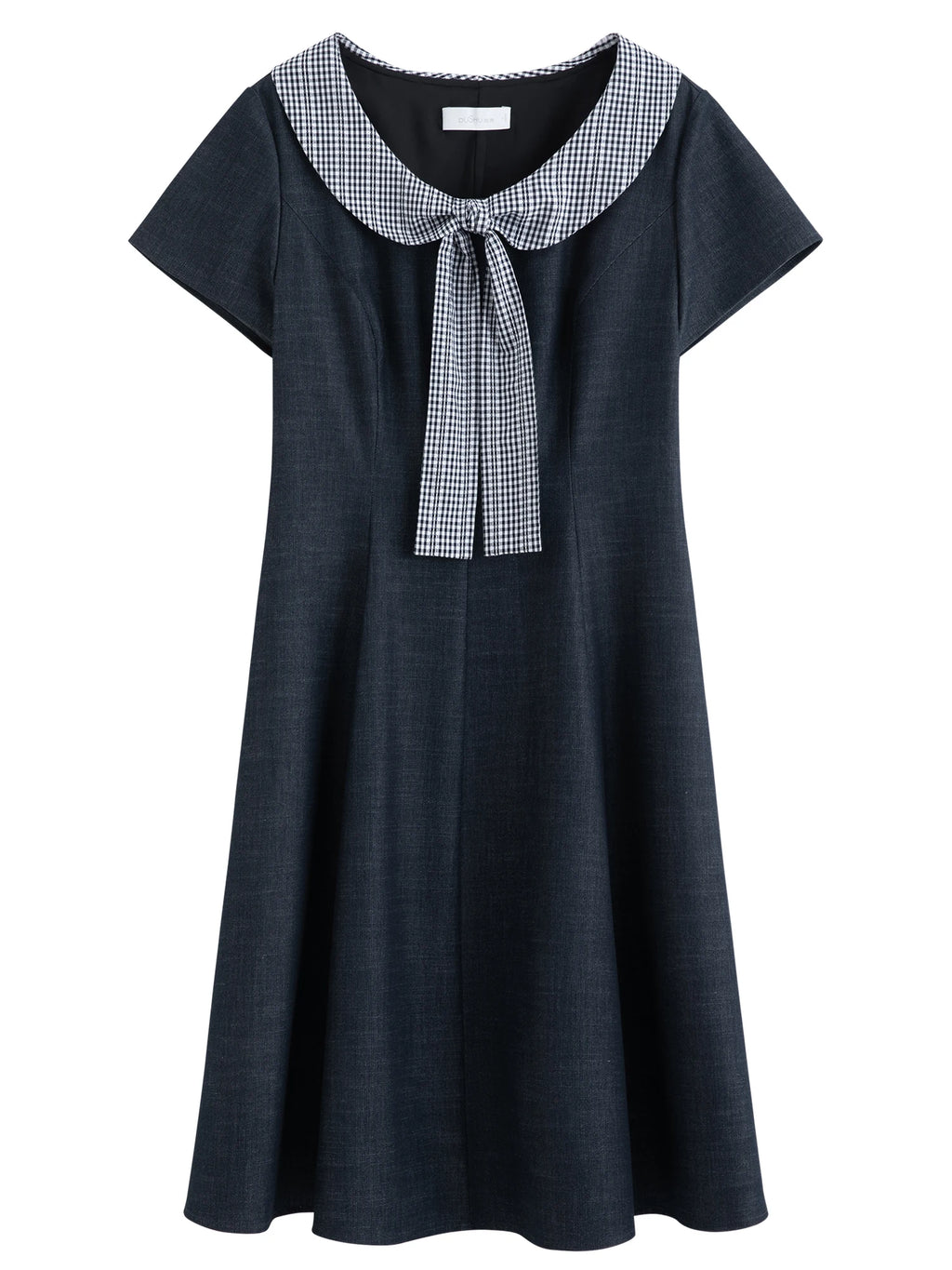 DUSHU 2026 Summer Women's Plaid Peter Pan Collar Dress with Bow Accent - Playful Elegant Midi for Daily Outings Special Events