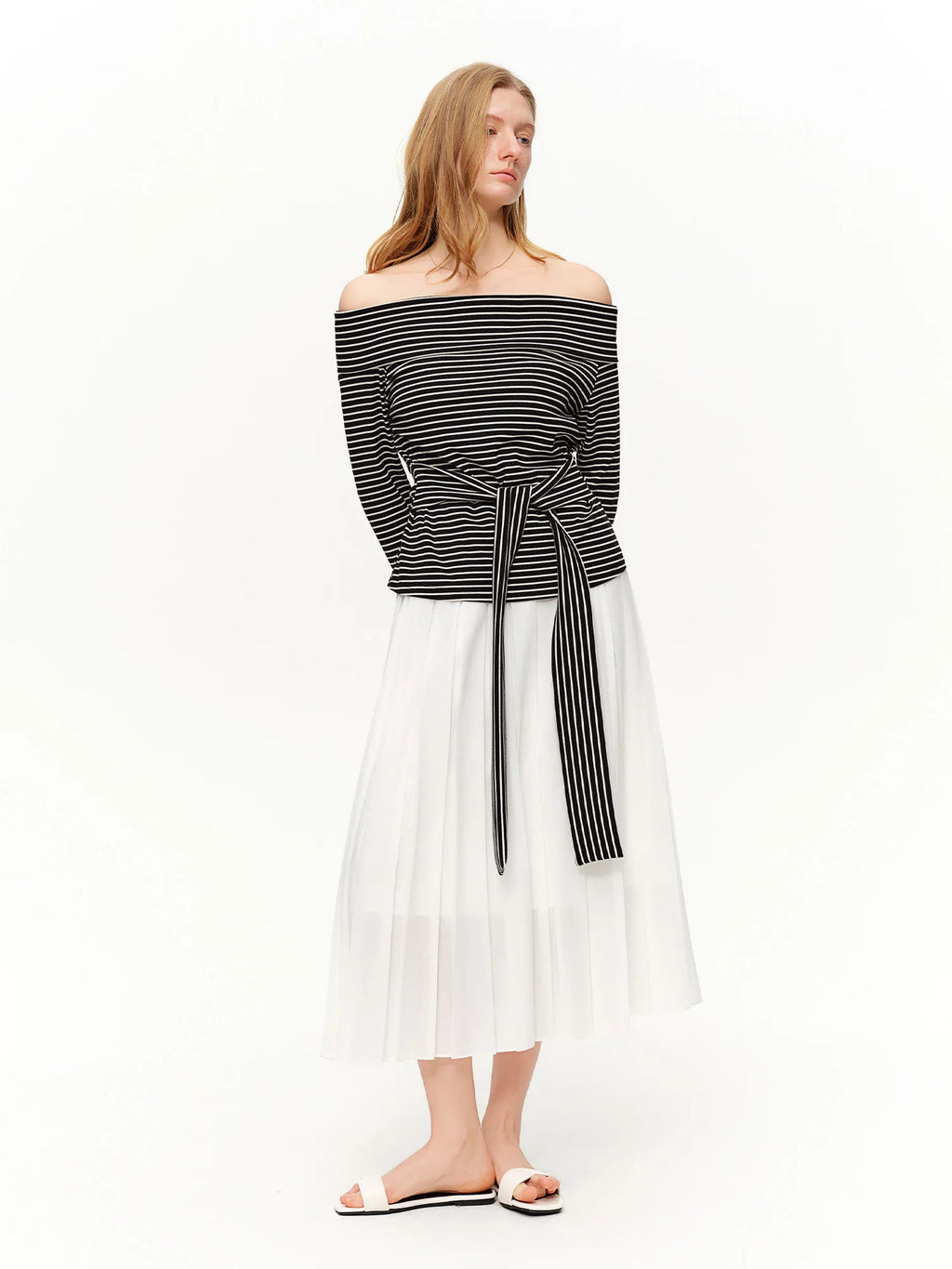 DUSHU 2026 Spring Women's A-Line Pleated Midi Skirt - Elegant Flowly Long Skirt with High Waist for Casual and Office Wear