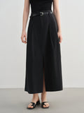 DUSHU Plus Size Pleated Slit Skirt For Women 2025 Summer New Arrival Slightly Fat All-match Slim A-line Chic Skirt 25DS82614