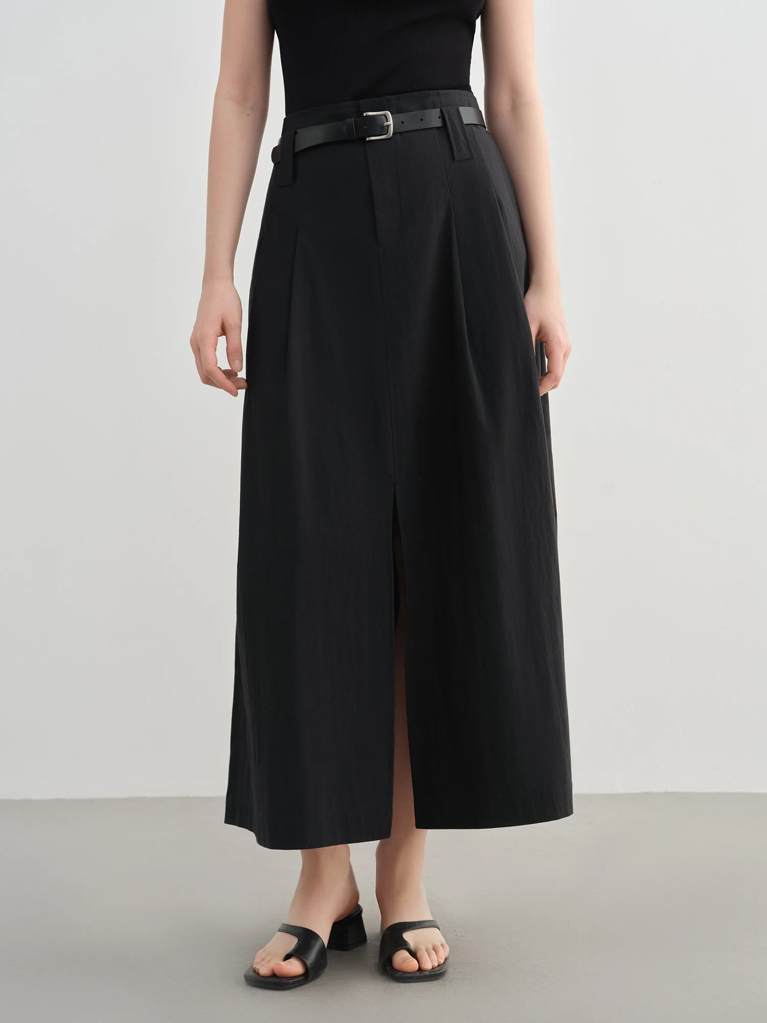 DUSHU Plus Size Pleated Slit Skirt For Women 2025 Summer New Arrival Slightly Fat All-match Slim A-line Chic Skirt 25DS82614