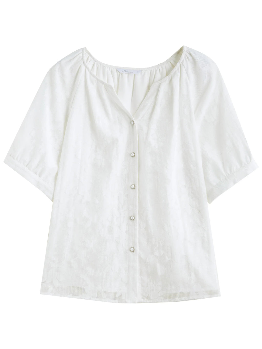 DUSHU 2025 Summer Women's Raglan Sleeve Shirt - Minimalist V-Neck Top with Breathable Cotton Blend for Office Chic Style