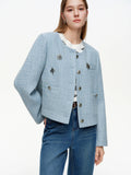 DUSHU 【Morning Mist Blues】Pin-Decorated Round Collar Jacket 2026 Spring New Arrival Early Spring Long Sleeved Coat Commute Style