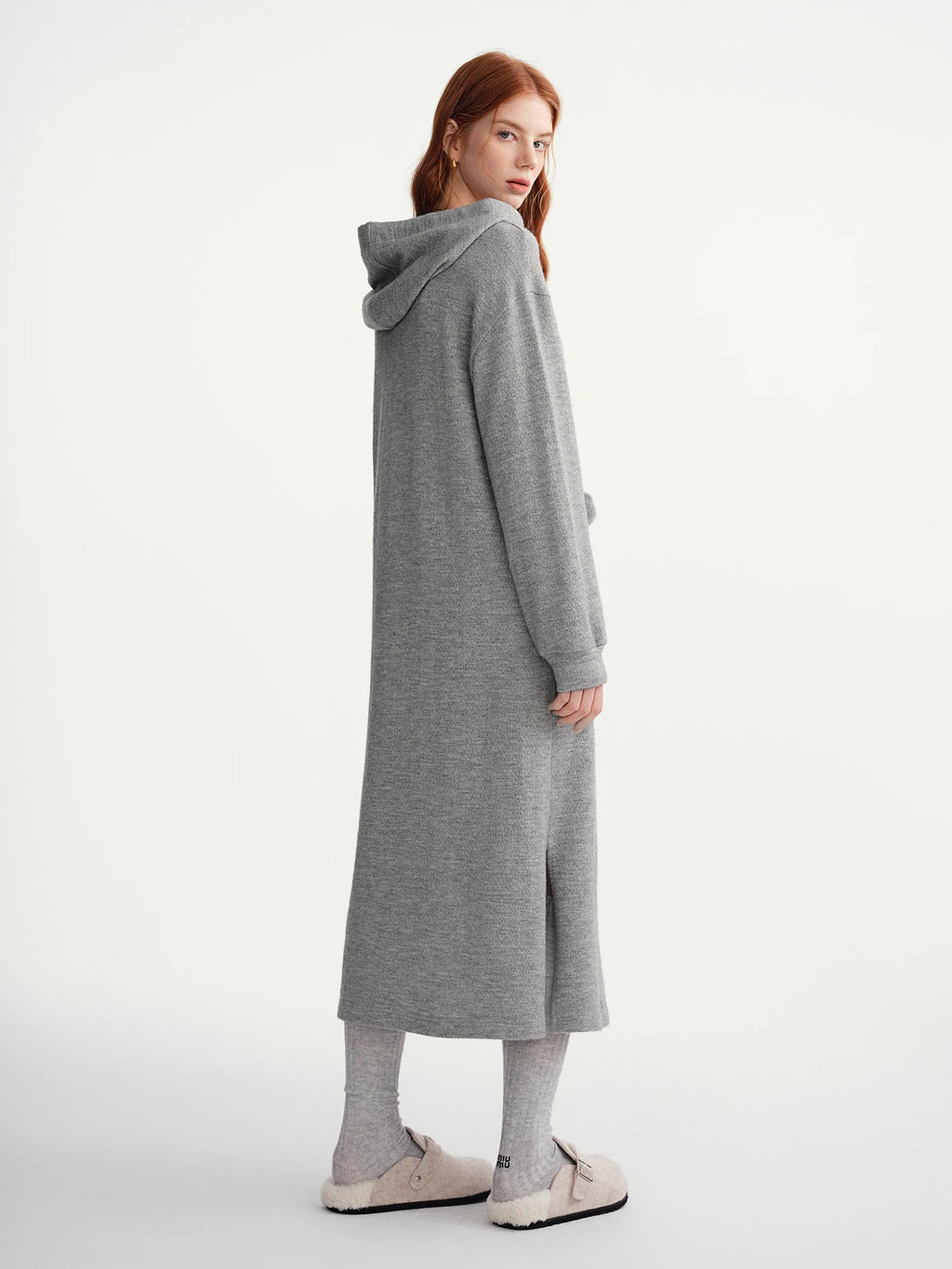 DUSHU 2025 Winter Women's Pom Pom Hooded Knit Dress with Drawstring Waist - Casual Long Sleeve Tunic Dress for Daily Wear