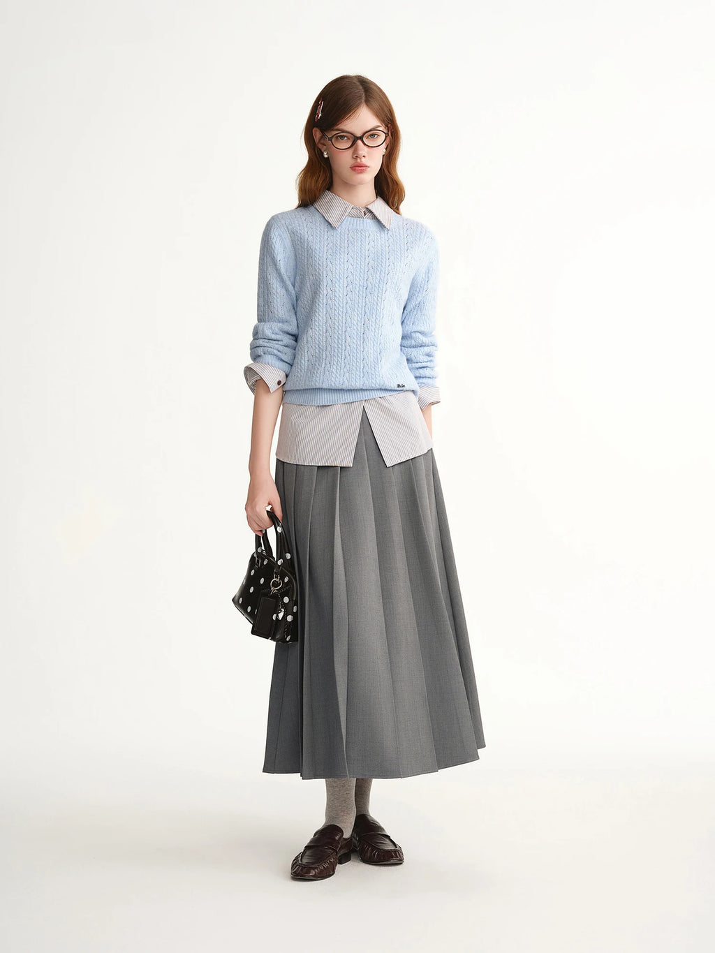 DUSHU 2025 Winter Plus Size High Waist Pleated Skirt Midi Long Slit Slimming A-Line Versatile Stretch Waist Flowy Casual Skirt