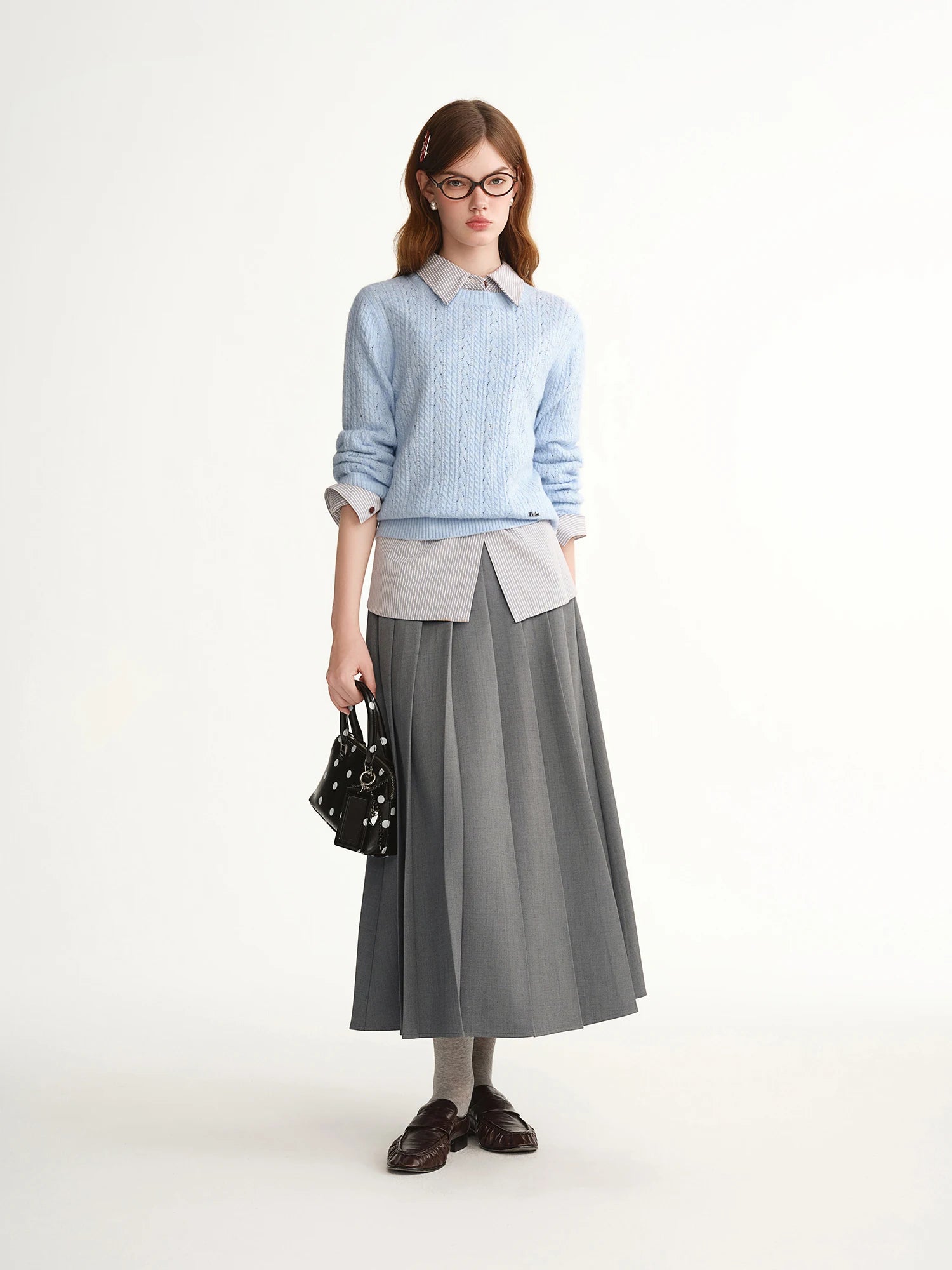 DUSHU 2025 Winter Plus Size High Waist Pleated Skirt Midi Long Slit Slimming A-Line Versatile Stretch Waist Flowy Casual Skirt