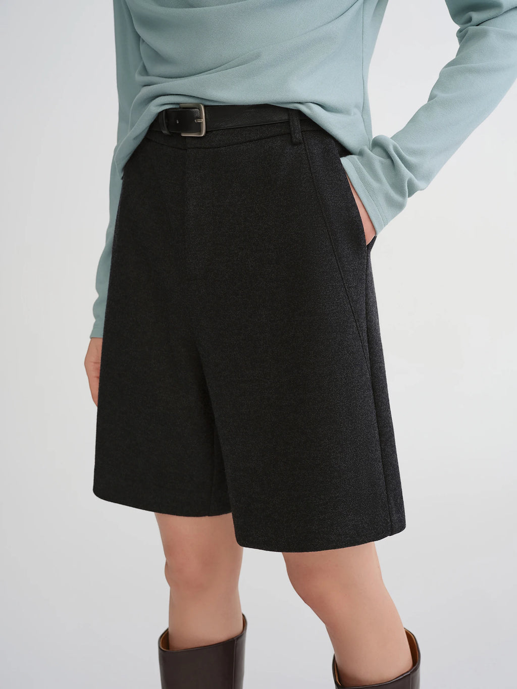 DUSHU Plus Size Women Winter Autumn Wool Blend Shorts Fashionable Versatile Simple Casual Pants Officelady Chic Outfits