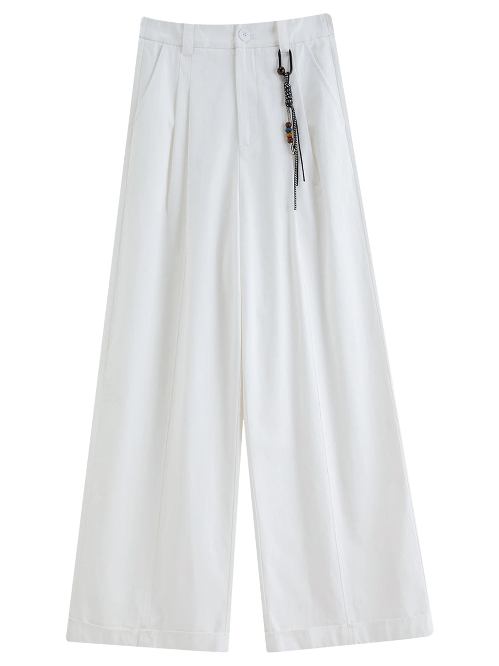 DUSHU Spring Women Beaded Drawstring High Waist Wide Leg Trousers Straight Fit Casual Pants Minimalist Street Style Loose Fit