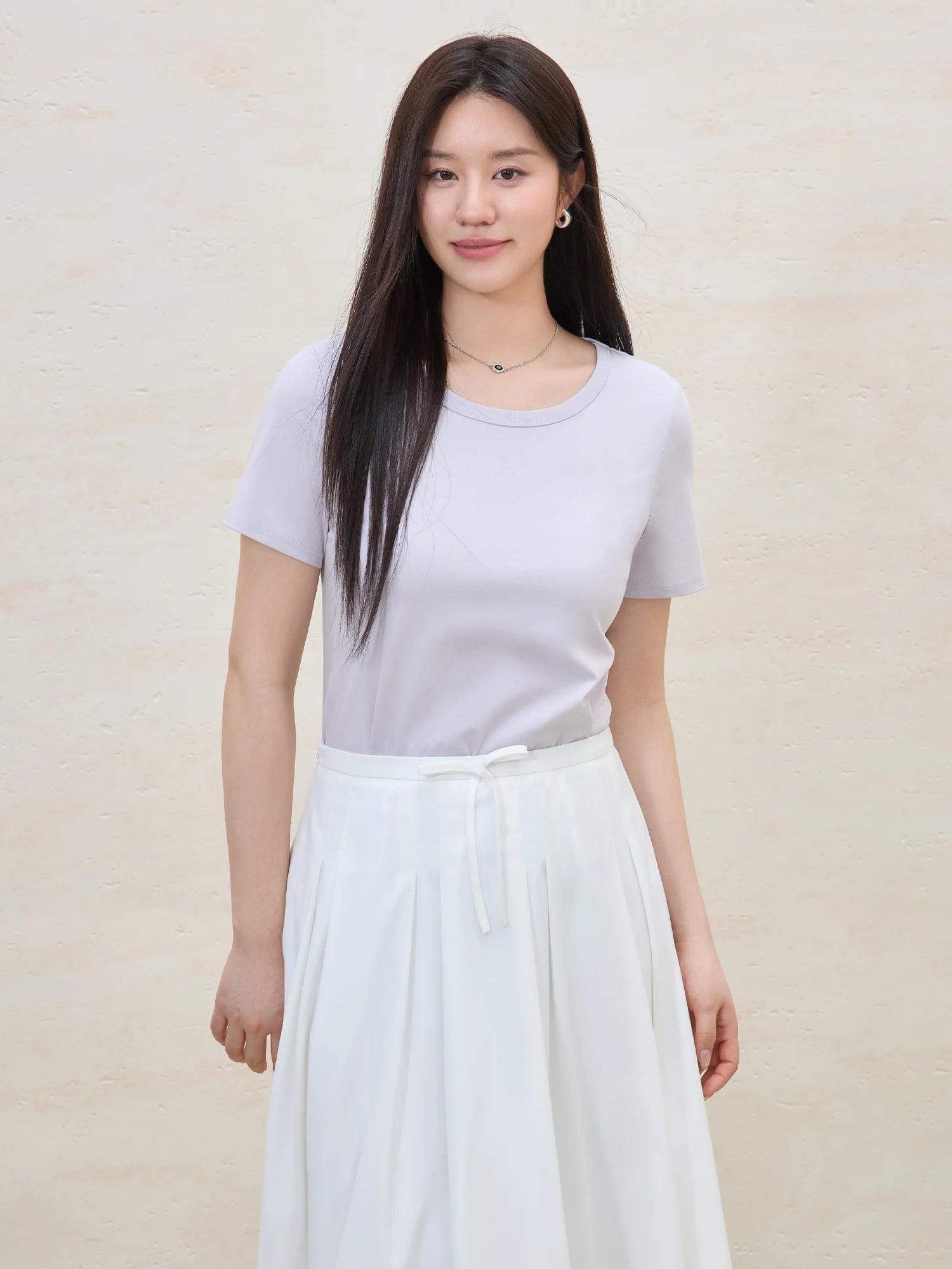 DUSHU Plus Size Slim Casual Versatile Short-sleeved Minimal T-shirt for Women 2025 Summer New Arrival Three Colors Top 25DS82073