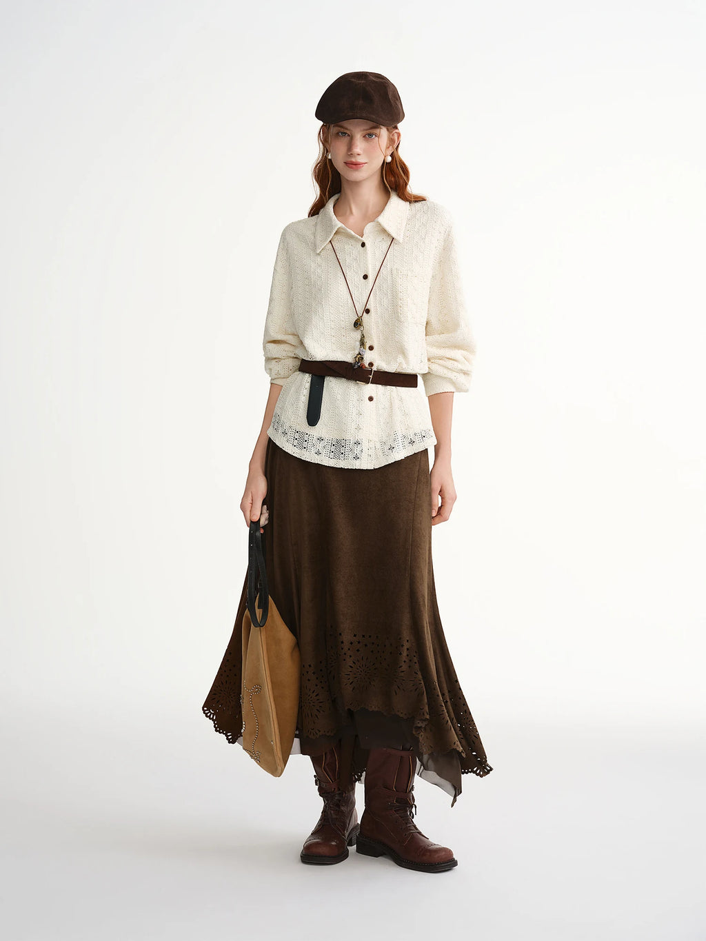 DUSHU Romantic Artistic Hollow Out Embroidery Shirt Women 2025 Winter New Loose Tops Soft French Style Temperament Commuting