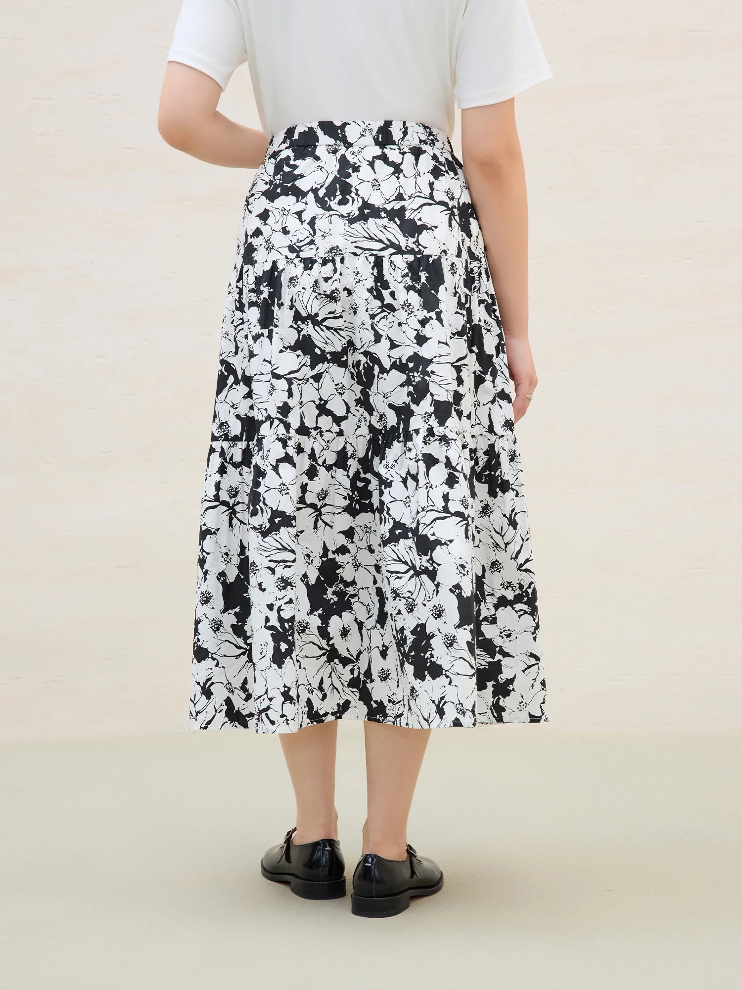 DUSHU Plus Size Women Contrasting Color Printed Umbrella Skirt 2025 Summer New Commuting Fashion All-match Long Skirt 25DS82502