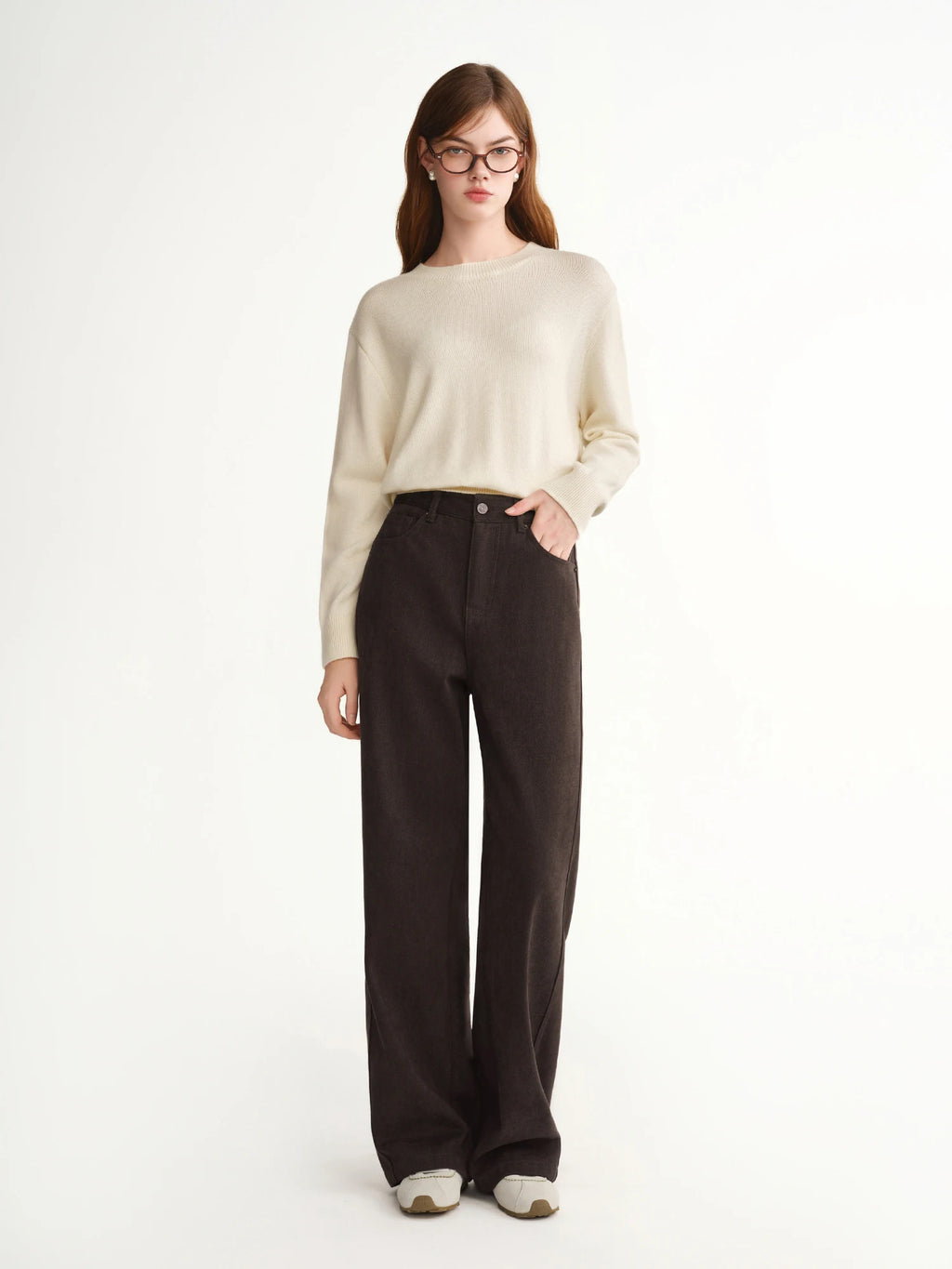 DUSHU 2025 Winter Women's High Waist Straight Wide Leg Pants - Office Casual Trousers with Stretch Fabric for Daily Comfort Wear