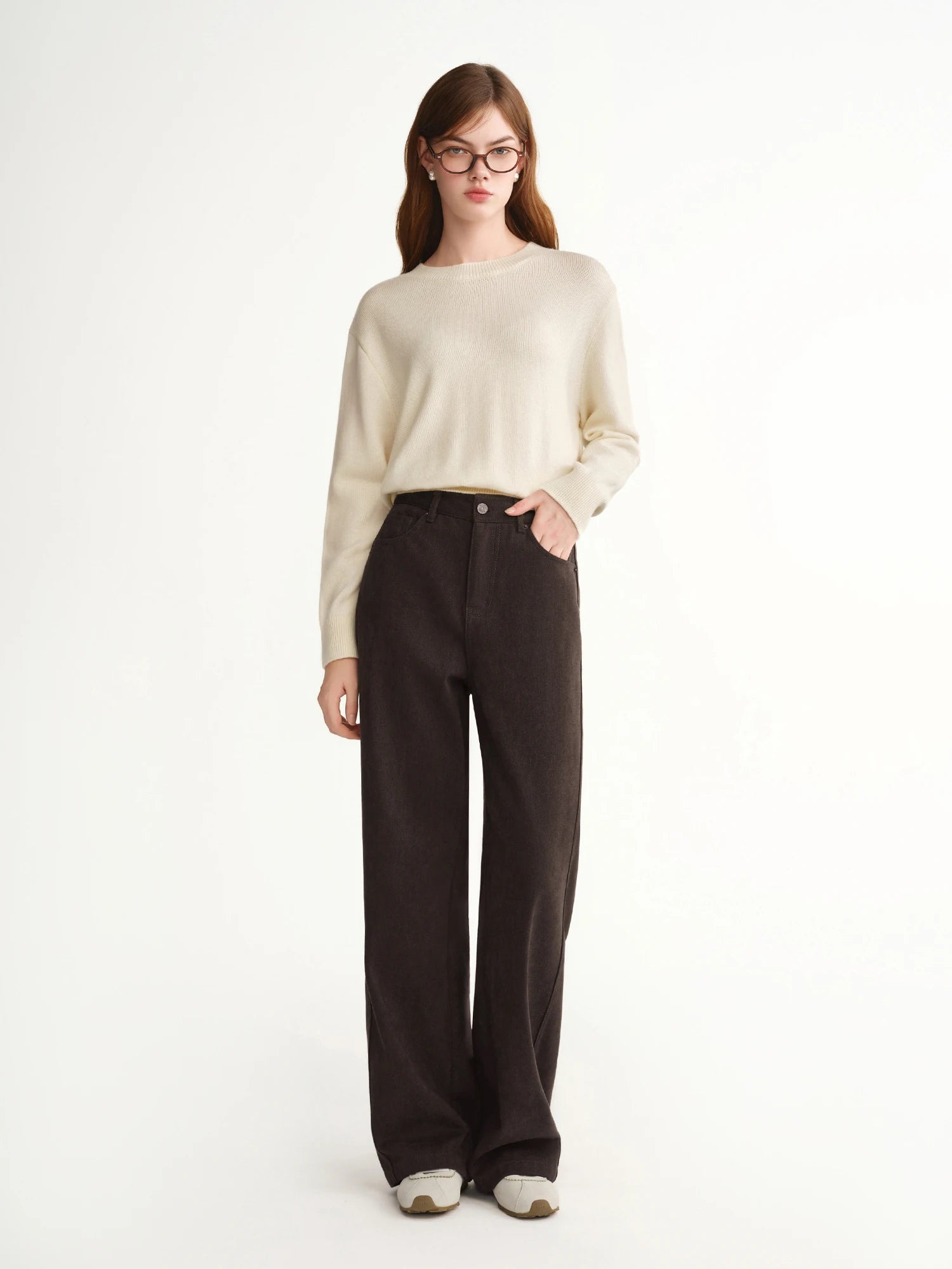 DUSHU 2025 Winter Women's High Waist Straight Wide Leg Pants - Office Casual Trousers with Stretch Fabric for Daily Comfort Wear