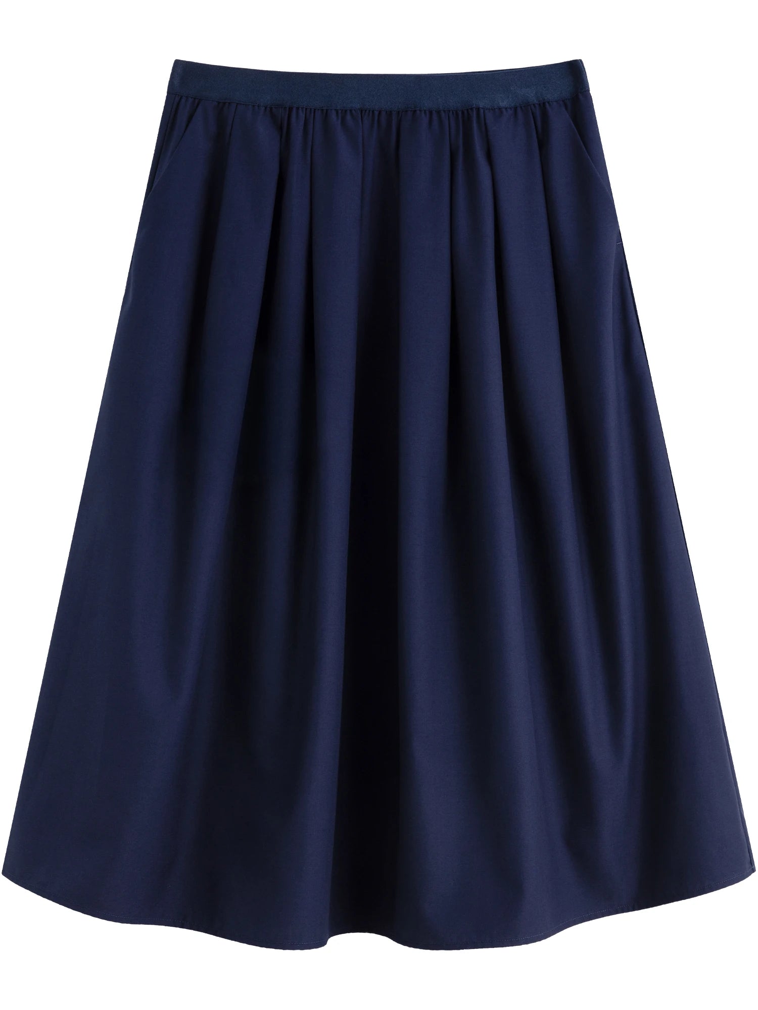 DUSHU Plus Size Versatile Navy Blue College Style 2025 Summer New High Waist Casual Umbrella Hem Mid-length Skirt 25DS82039