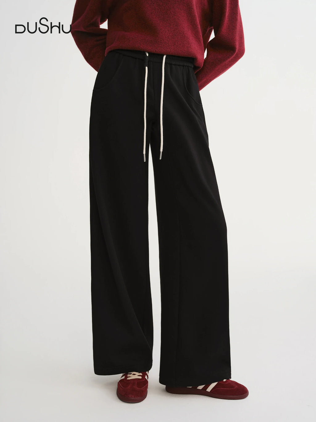 DUSHU Plus Size 2025 Women's Curved Scimitar Pants High Waist Drawstring Wide Leg Trousers Flared Casual Comfort Fall Fashion