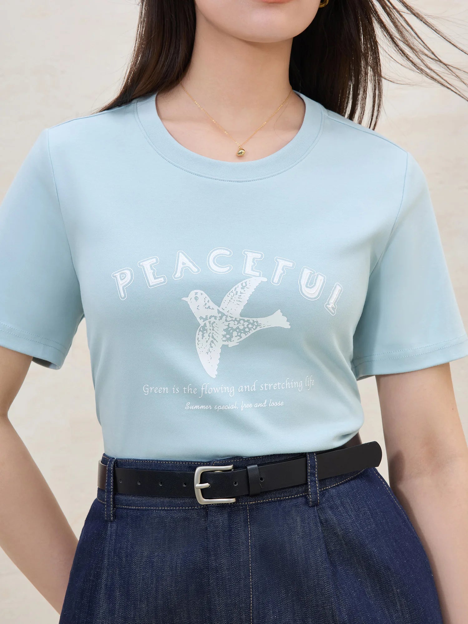 DUSHU Plus Size Round Neck Short Sleeve Printed Cool T-shirt 2025 Summer New Arrival Loose Straight Top for Women 25DS82196