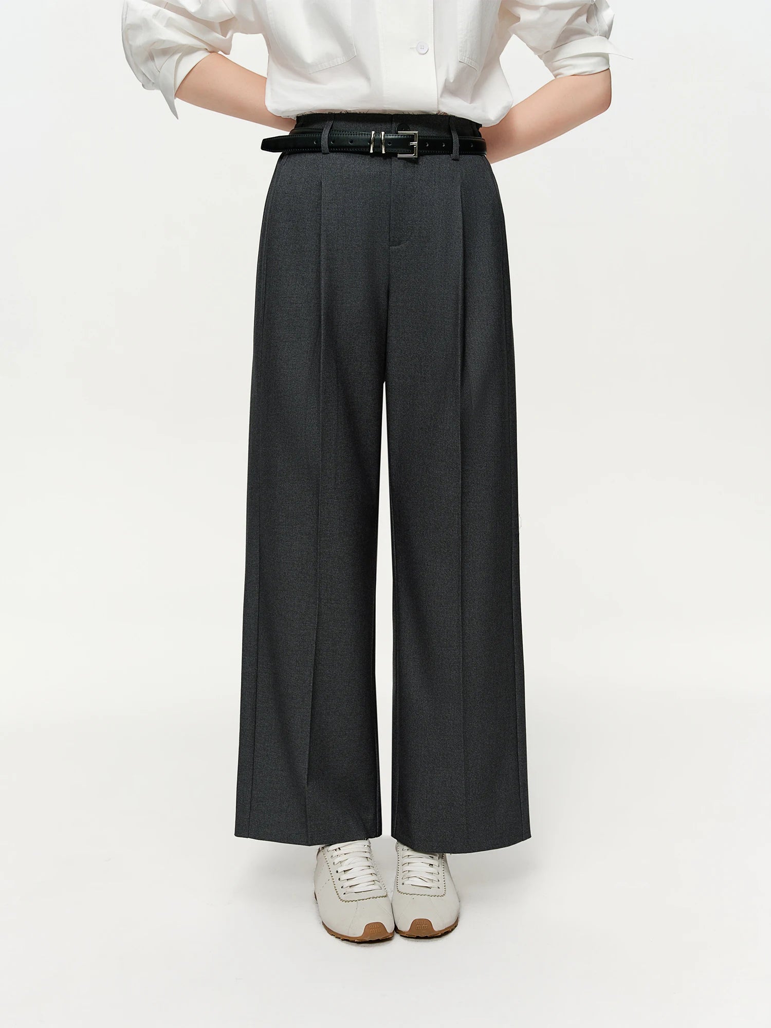 DUSHU 2026 Spring Women's Relaxed Wide Leg Pants, High Waist Casual Lounge Palazzo Trousers, Grey Flowy Straight Leg Joggers