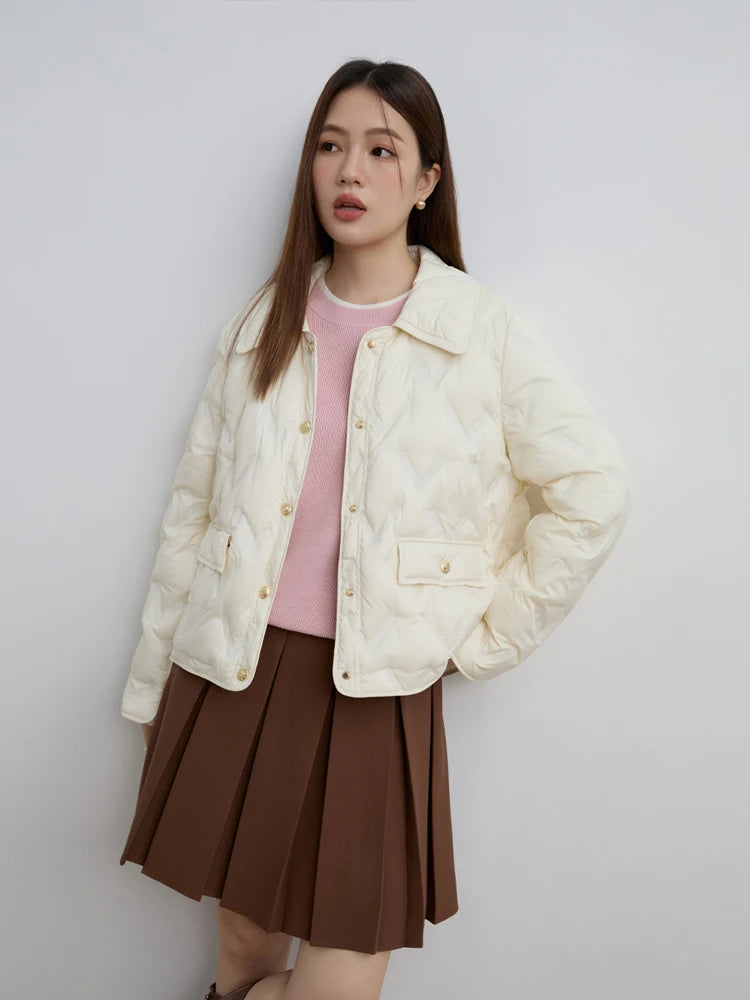 DUSHU 103G Filling Amount Women Lightweight Down Coats Winter Temperamant Short Pink Female Down Jackets 23DS84107