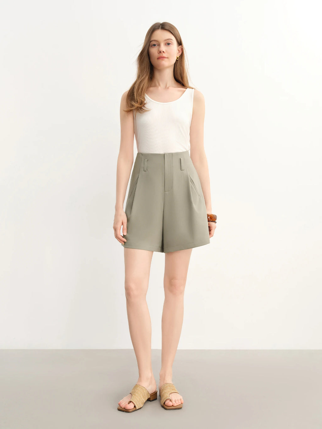 DUSHU 2025 Summer Women's Curve-Sculpting High Waist Shorts - Structured Straight-Cut & Breathable Linen for Versatile Styling