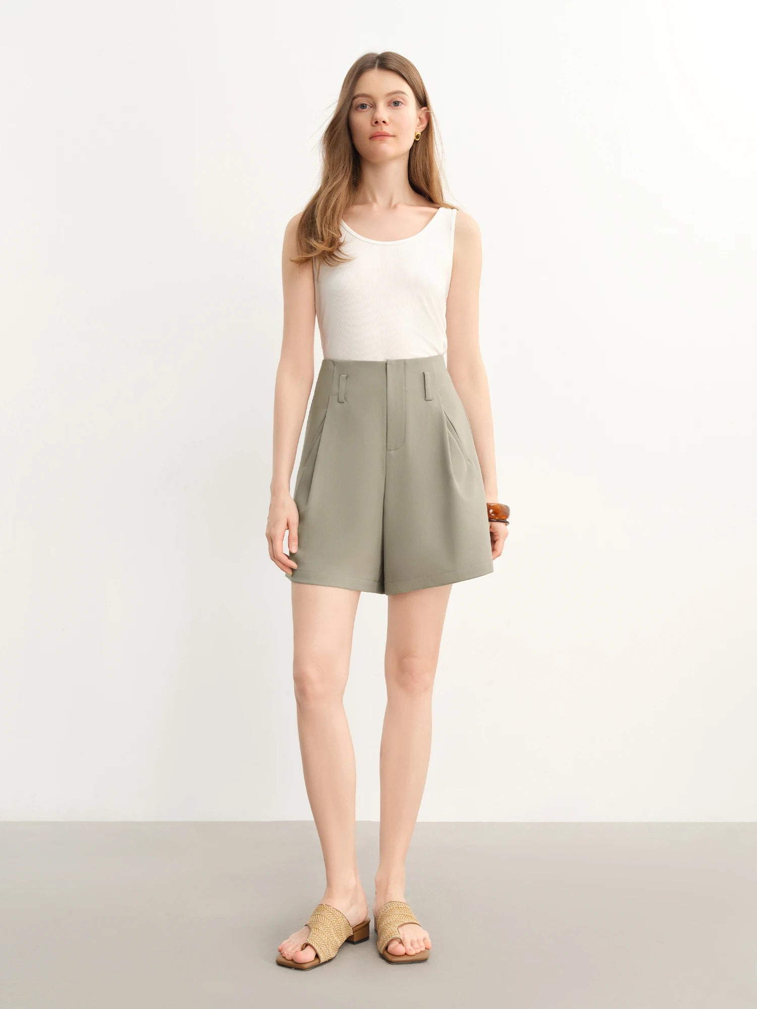 DUSHU 2025 Summer Women's Curve-Sculpting High Waist Shorts - Structured Straight-Cut & Breathable Linen for Versatile Styling