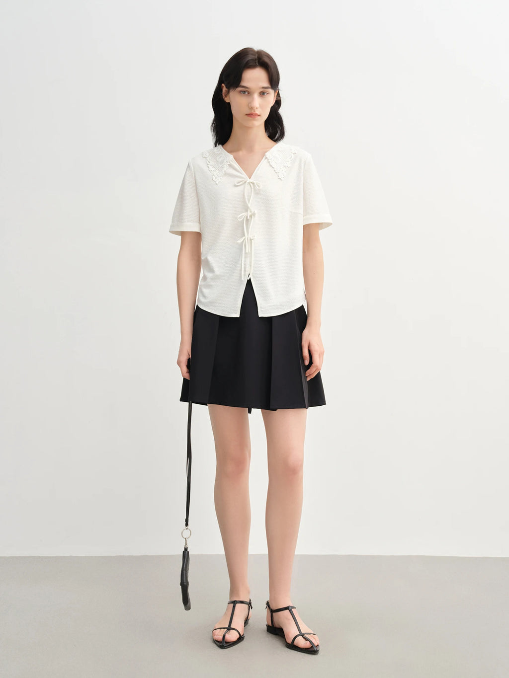 DUSHU Lace Stitching Hollow Shirt Collar Short-sleeved Shirt For Women 2025 Summer New Arrival Commuter Fashion Shirt 25DS82513