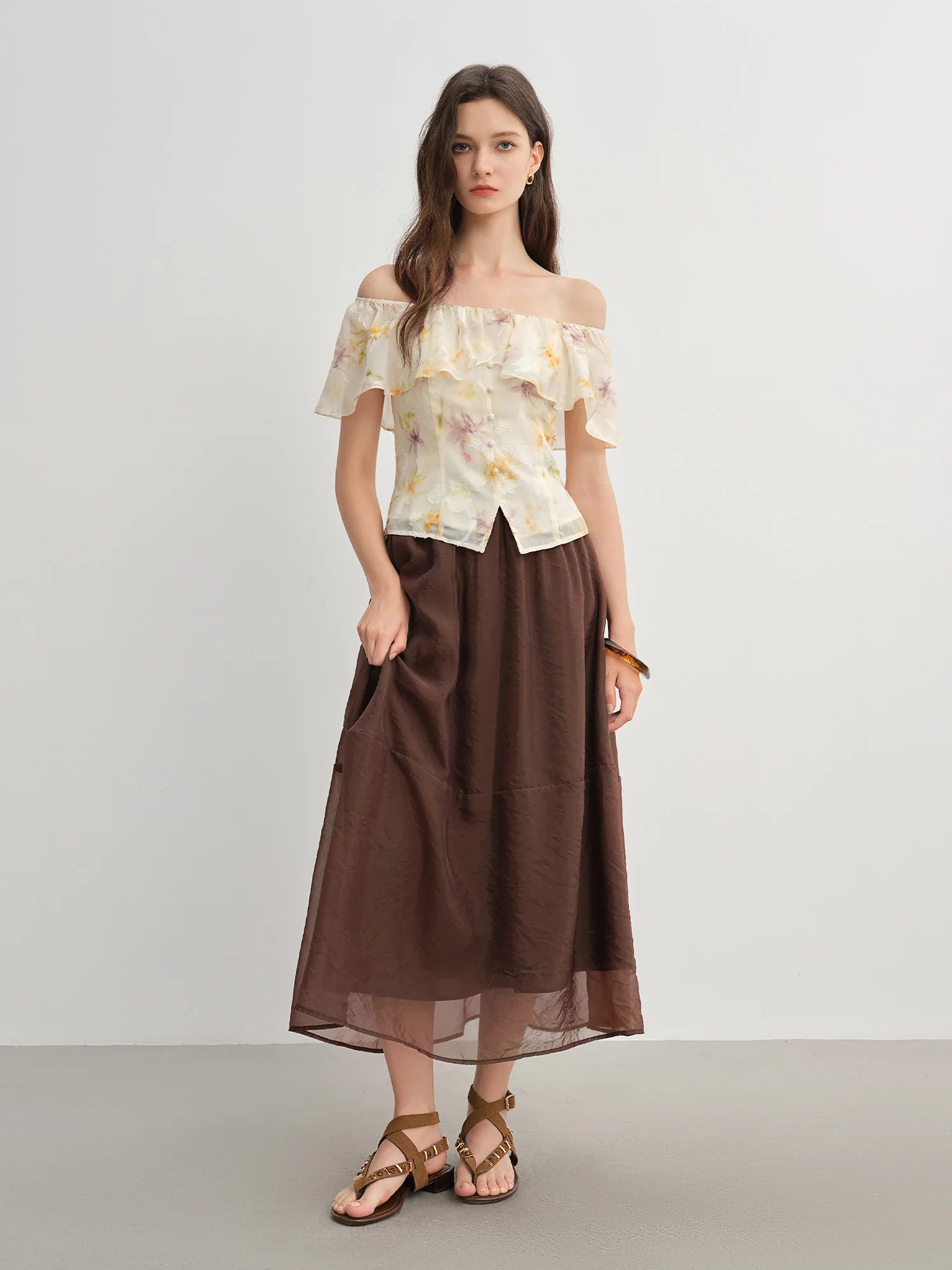 DUSHU Women's French Lazy Style One-shoulder Lotus Leaf Collar Shirt 2025 Summer New Arrival Slightly Fresh Top 25DS82379