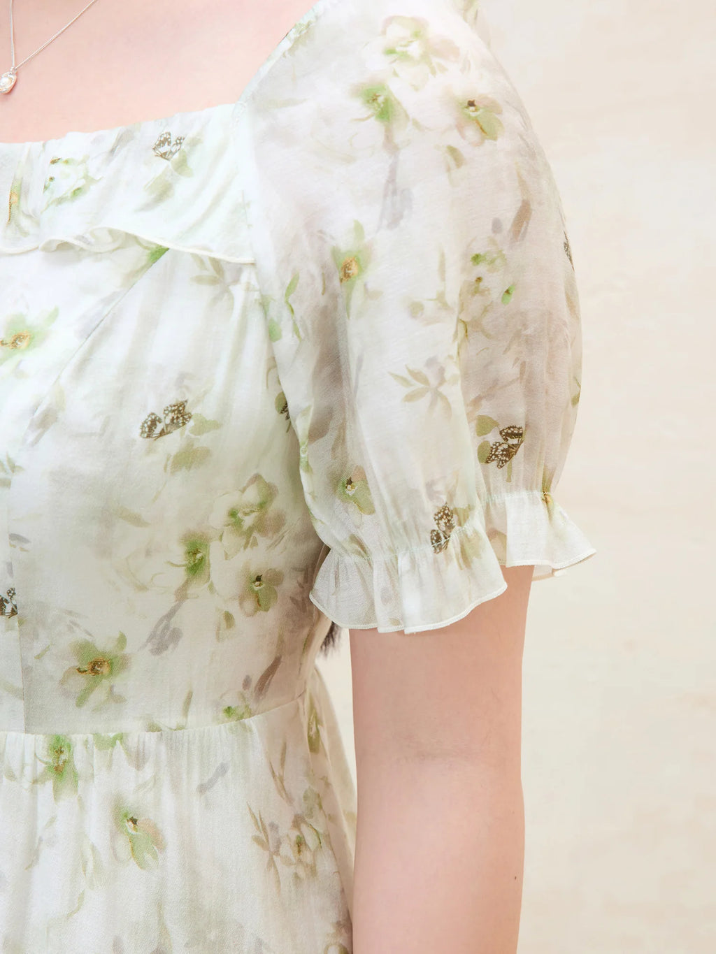 DUSHU Plus Size Floral Tiered Dress 2025 Summer French Style Square Neck Slimming Fit Waist-Defining Resort Casual Elegant Maxi