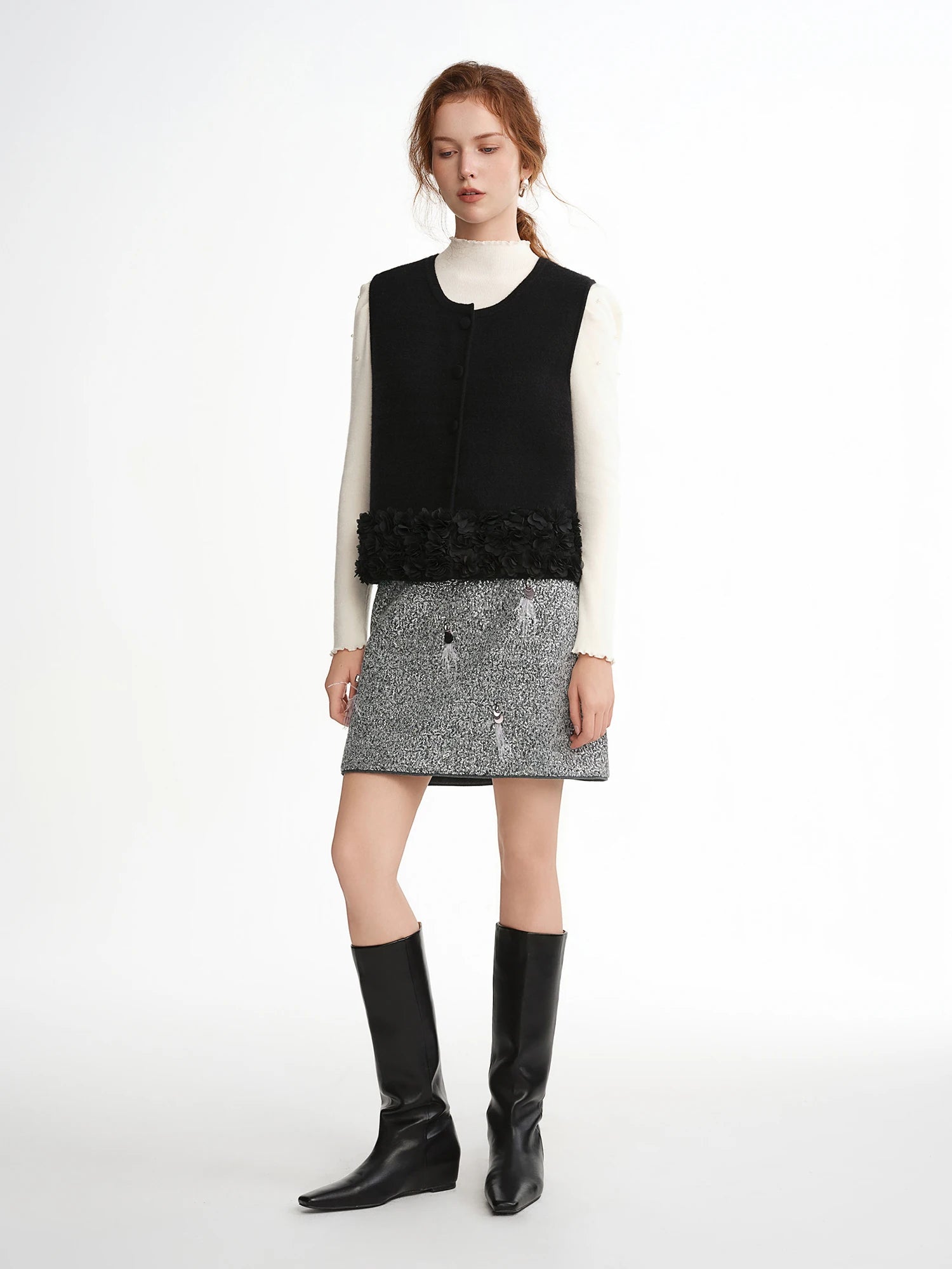 DUSHU Plus Size Shimmering Feather Sequin Midi Skirt Glitter Party Cocktail A-Line Evening Women’s 2025 Autumn Winter New