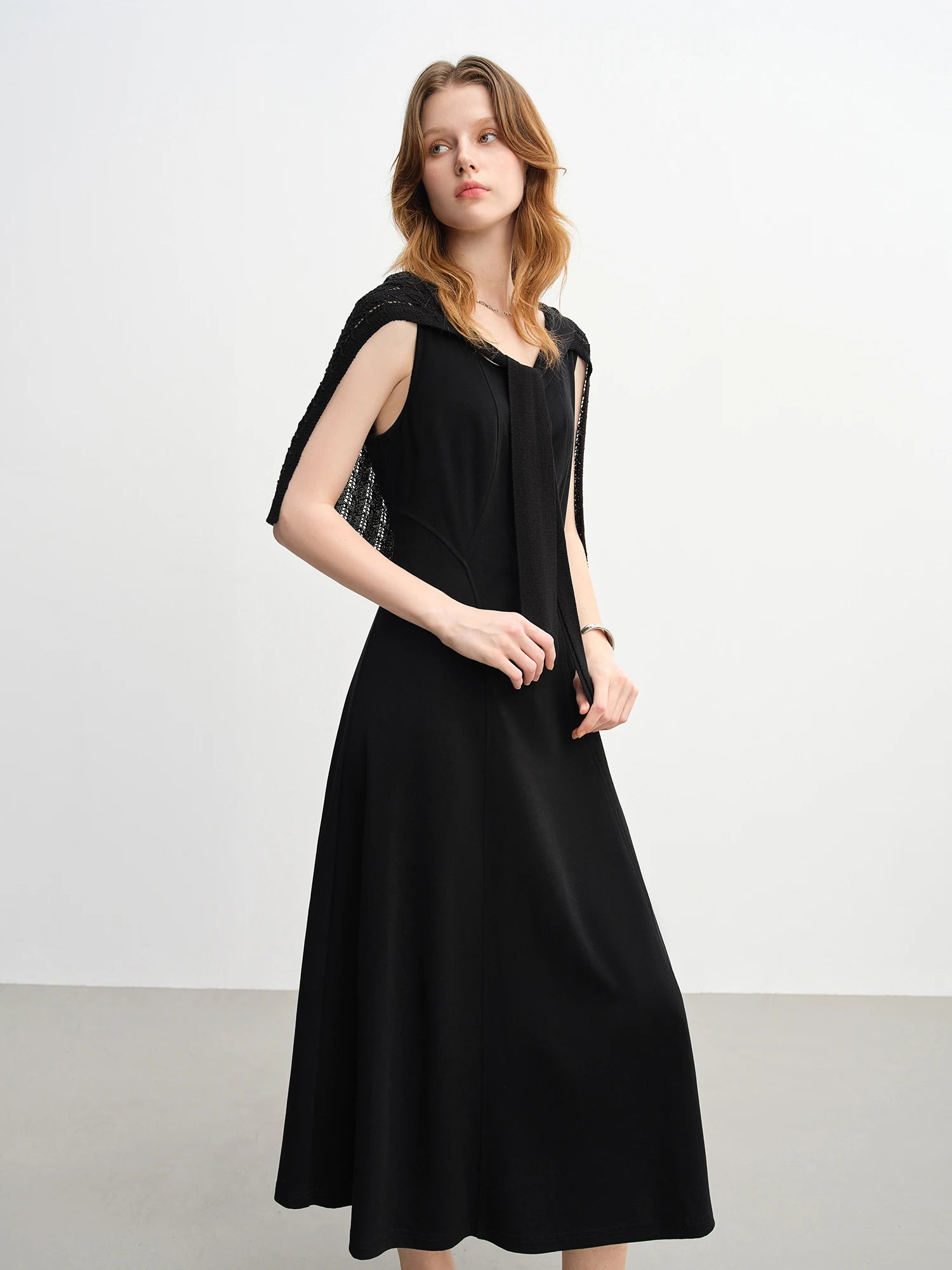 DUSHU Plus Size Women Black Dress Officelady 2025 Autumn New Black Dress Slim Skirt Sleeveless Long Dress 25DS83185+25DS83252