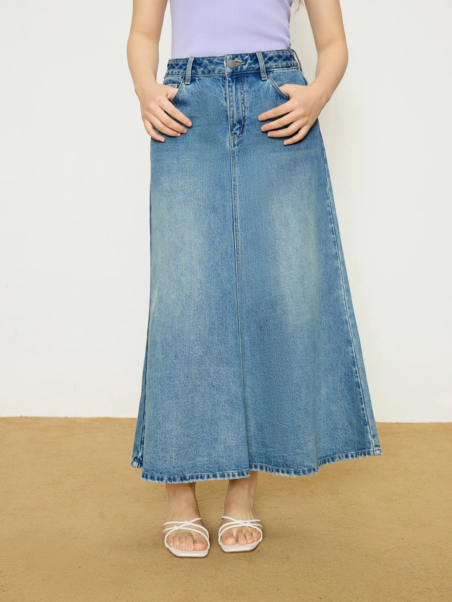 DUSHU Plus Size Women's Retro Blue Denim Mermaid Long Skirt 2025 Spring New Design A-line Elegant Style High Waist Female Skirt