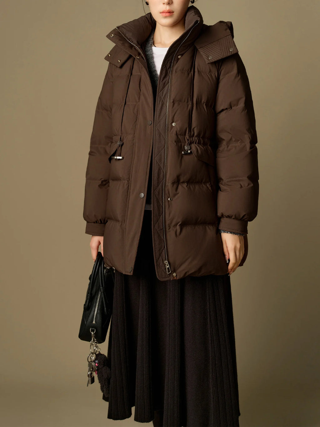DUSHU 154.4G Filling Amount Short Brown White Duck Down Jacket For Women 2024 Winter New Design Two Colors Warm Coat 24DS84202