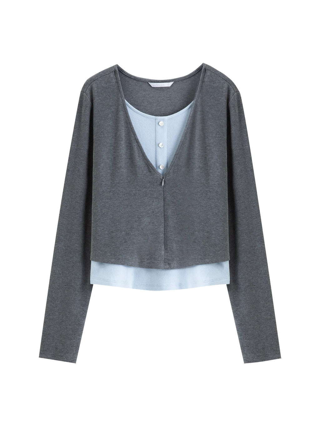 DUSHU Women Layered Design Bold Color Clash Mock Two-Piece Long-Sleeve Turtleneck Casual Versatile Flattering Slimming Top