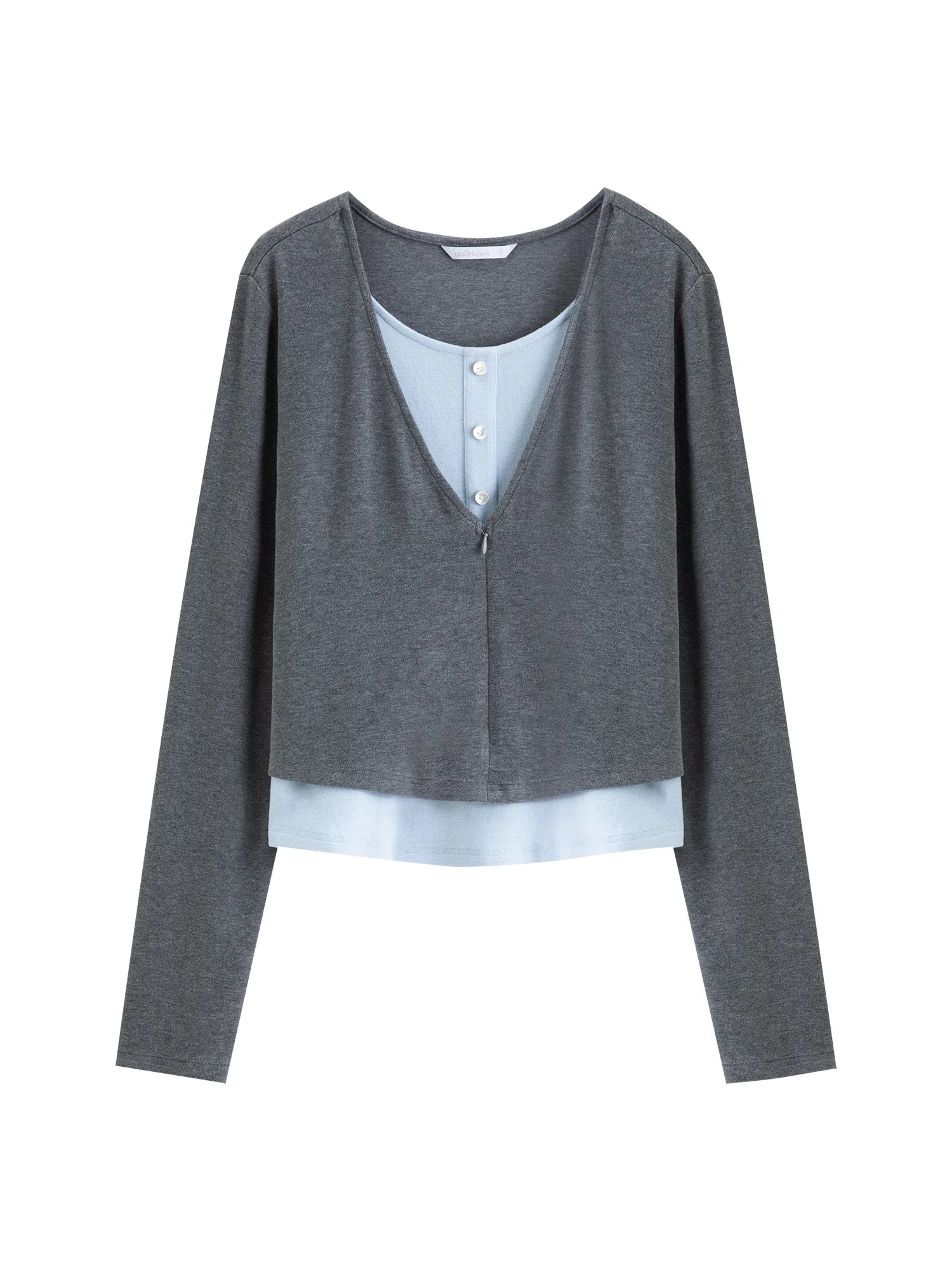 DUSHU Women Layered Design Bold Color Clash Mock Two-Piece Long-Sleeve Turtleneck Casual Versatile Flattering Slimming Top