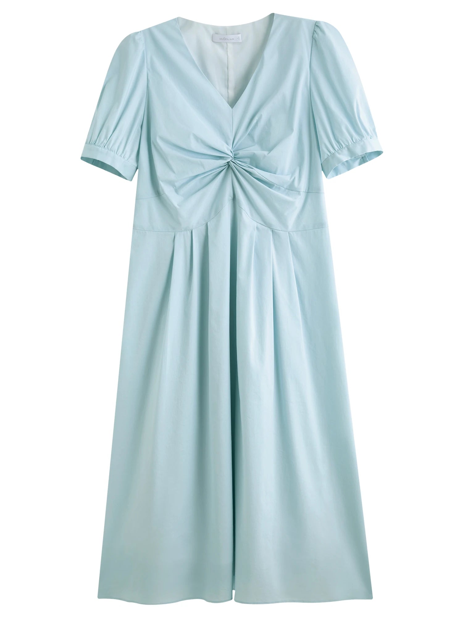DUSHU 2025 Summer Plus-Size French-Inspired Textured Dress - Elegant Puff Sleeves & Waist Twist Design 25DS82299