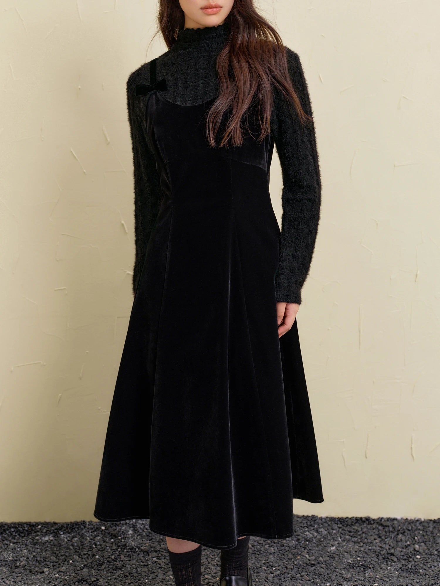 DUSHU Christmas Style Suspender Red Green Black Winter Dress for Women 2024 New Design All-match Chic Long Dress 24DS84338