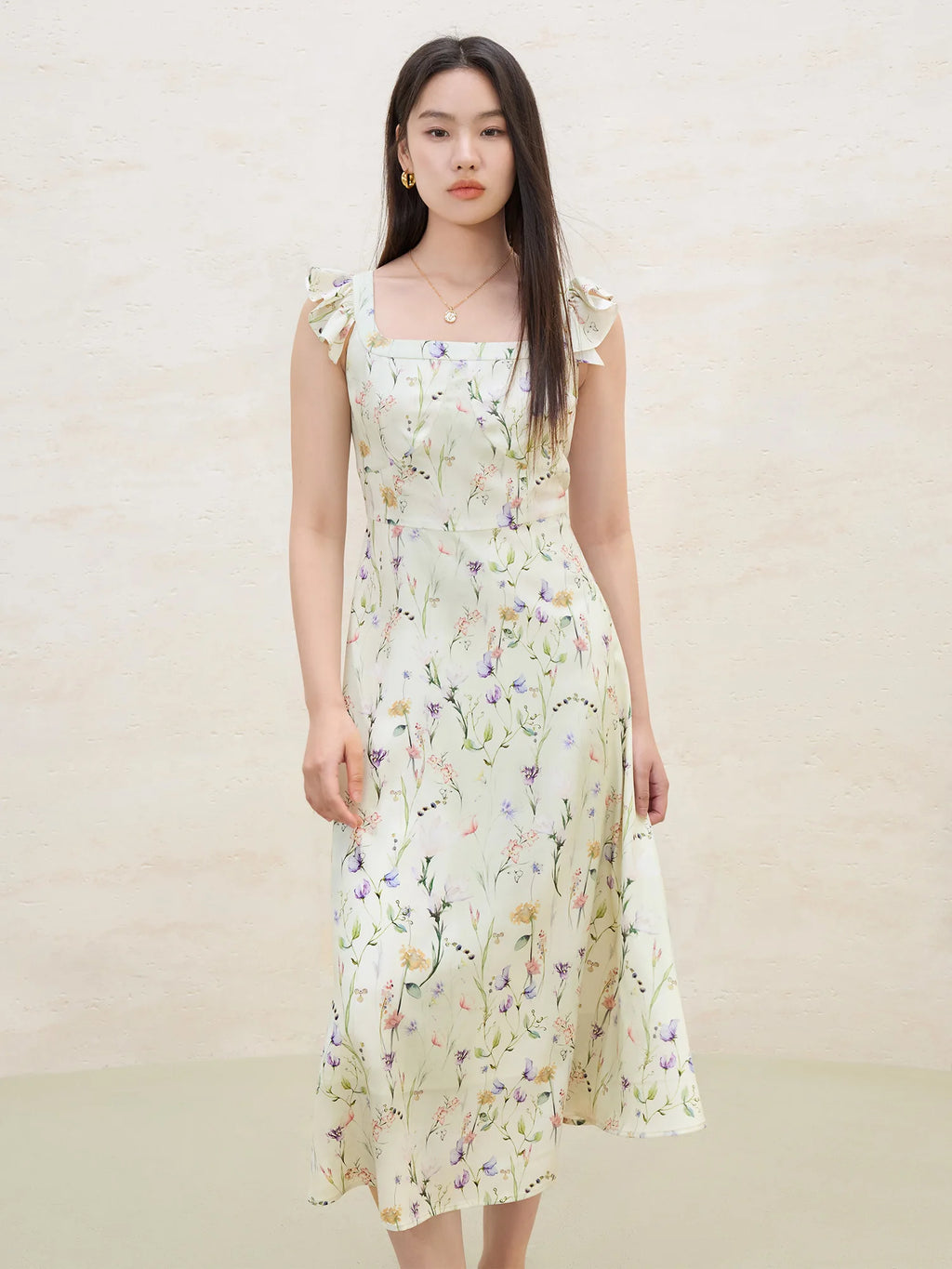DUSHU French Style Flying Sleeves Gentle Women Floral Dress 2025 Summer Women High Waist Slim Strappy Dresses 25DS82225