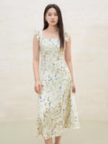 DUSHU French Style Flying Sleeves Gentle Women Floral Dress 2025 Summer Women High Waist Slim Strappy Dresses 25DS82225