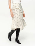 DUSHU Irregular Ruffle Polka Dot Midi Skirt New Spring High-waisted A-line Skirt for Commuting Knee-length Trendy Korean Style