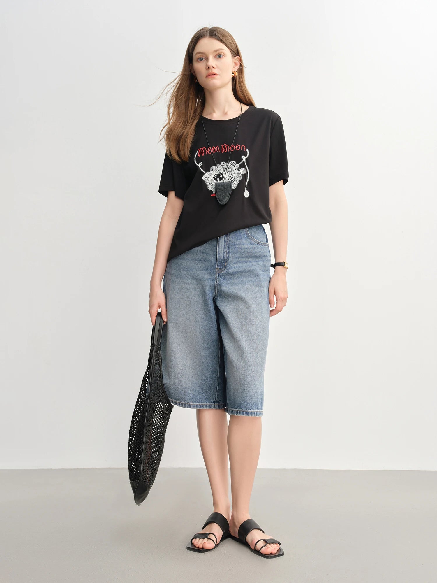 DUSHU Plus Size Women's Casual High-Waisted 7/8 Length Wide-Leg Jeans - 2025 New Arrival Jeans 25DS82853