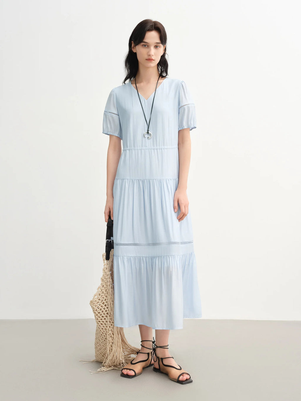 DUSHU 2025 Summer Women's Curve-Flattering Tiered Hem Dress - French-Inspired Design & Breathable Linen for Hourglass Silhouette